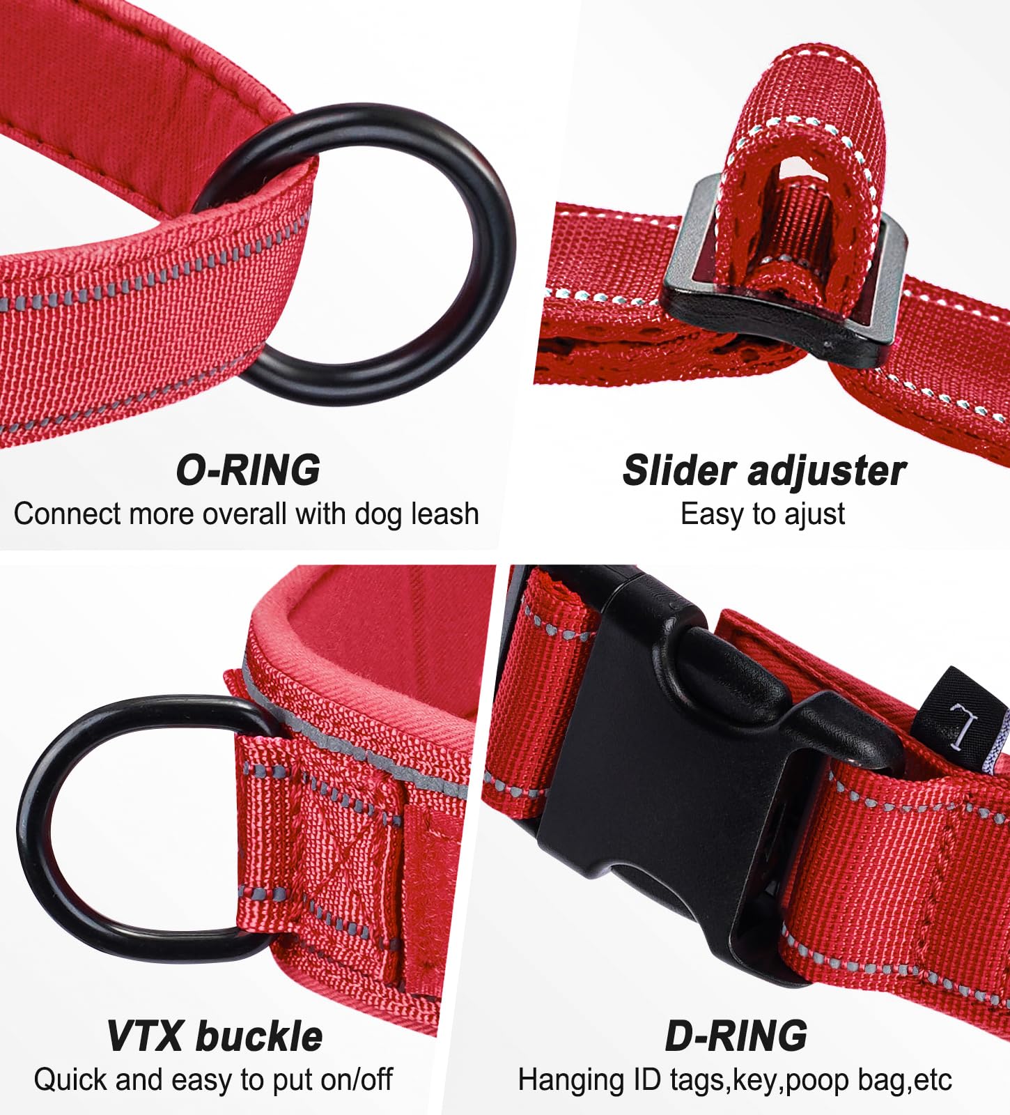 QIFBYFB No Pull Dog Harness for Medium Large Dog, Reflective Escape Proof Adjustable No Pulling Dog Harness, Dog Harness Red L