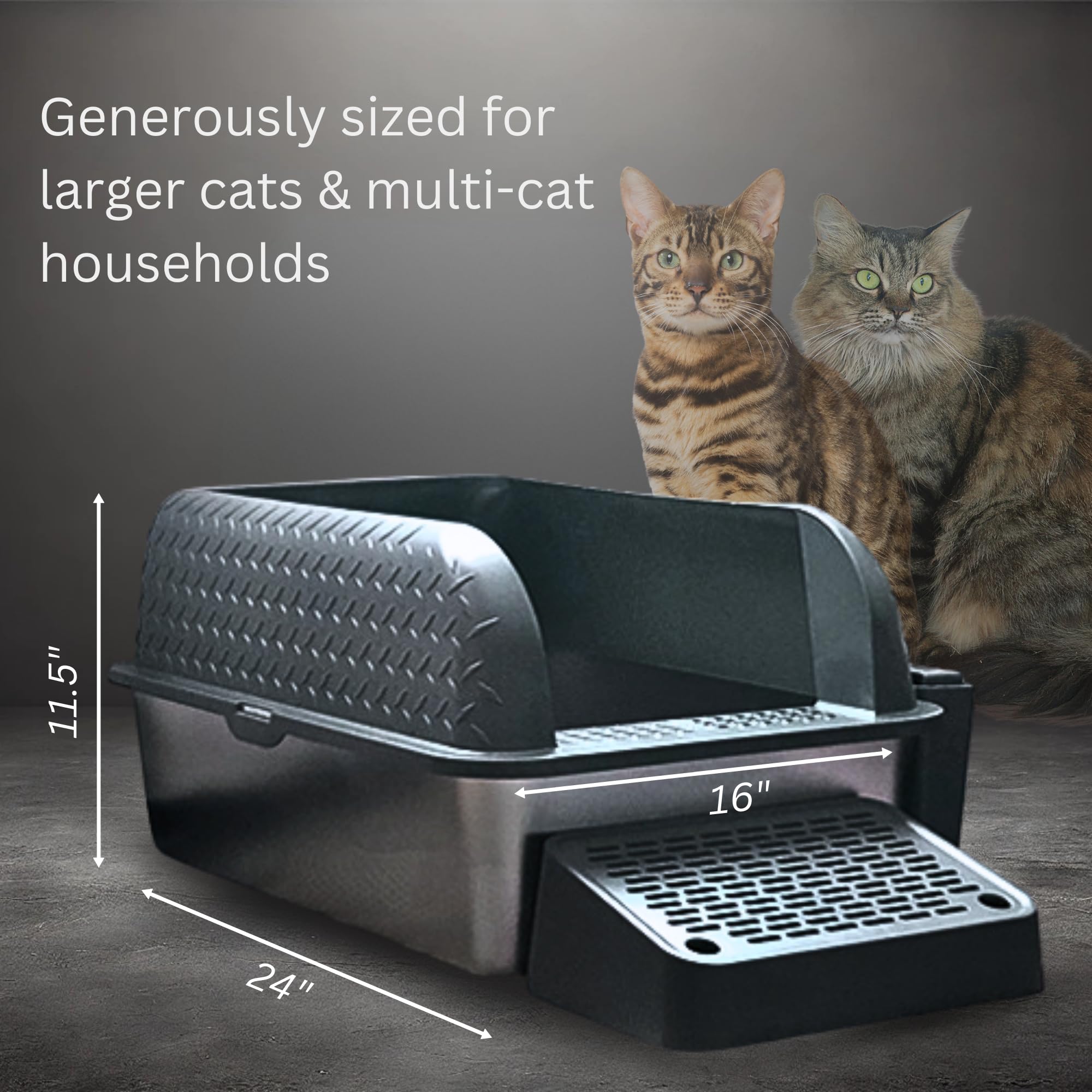 X Large Stainless Steel Cat Litter Box High Sided Covered Lid Enclosure Includes Litter Scoop with Holder Trapping Mat Essential