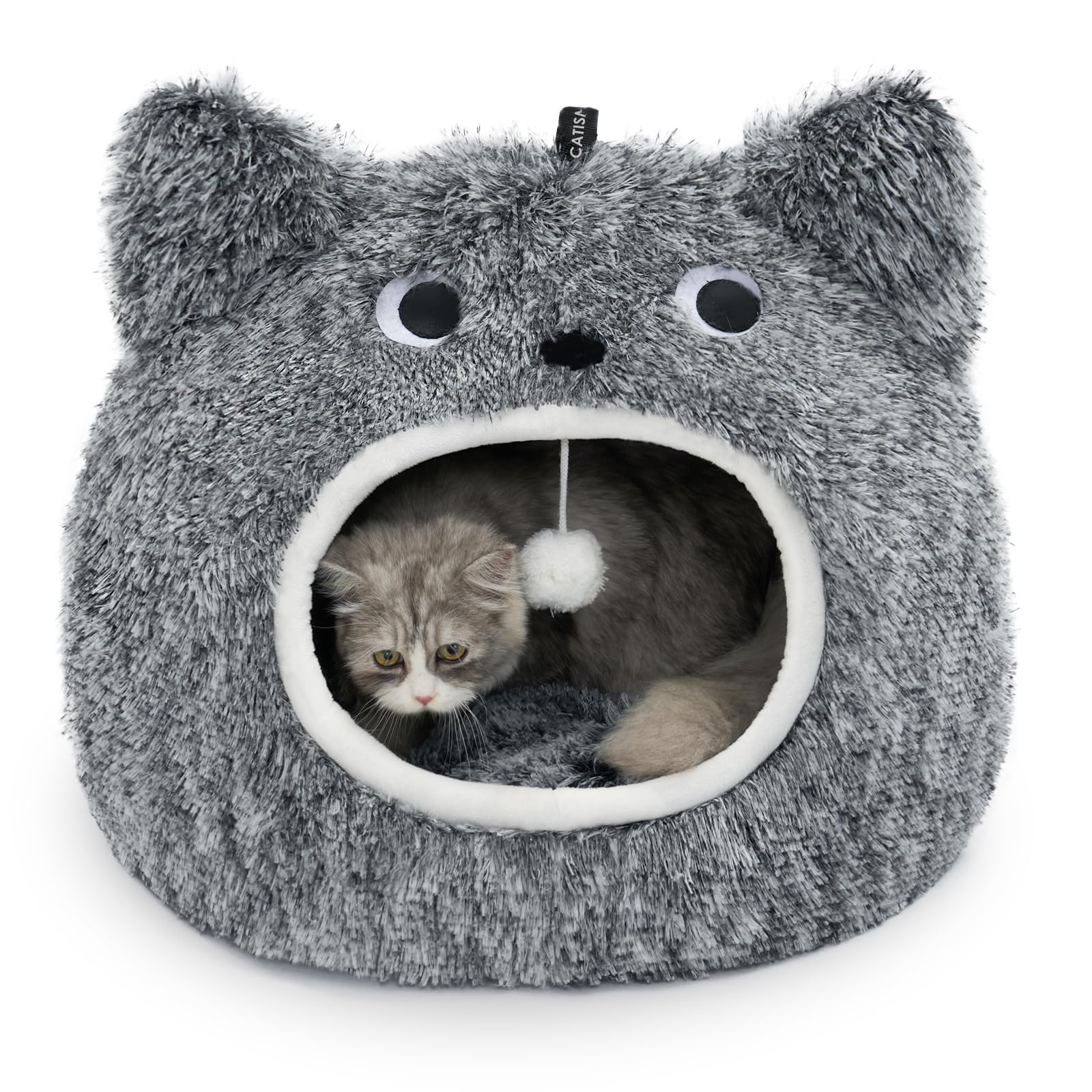 Catism Cat Bed For Indoor Cats - Cat Bed Cave Washable, Soft Plush, Removable Pillow, Non-Slip Base, Large Cave With Toy Balls F