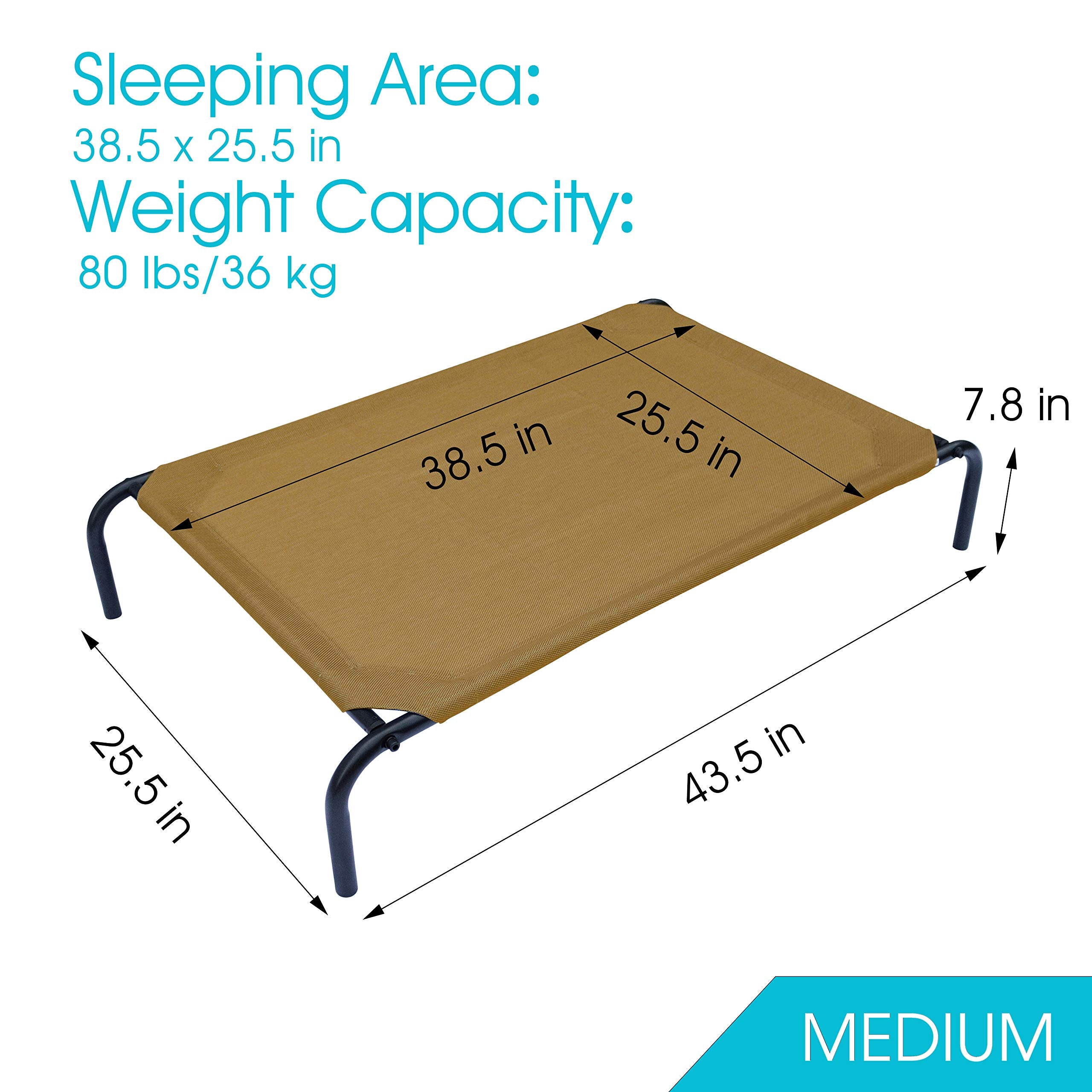 Phyex Heavy Duty Steel-Framed Portable Elevated Pet Bed, Elevated Cooling Pet Cot, 43.5' L X 25.5' W X 7.8' H(M, Brown)