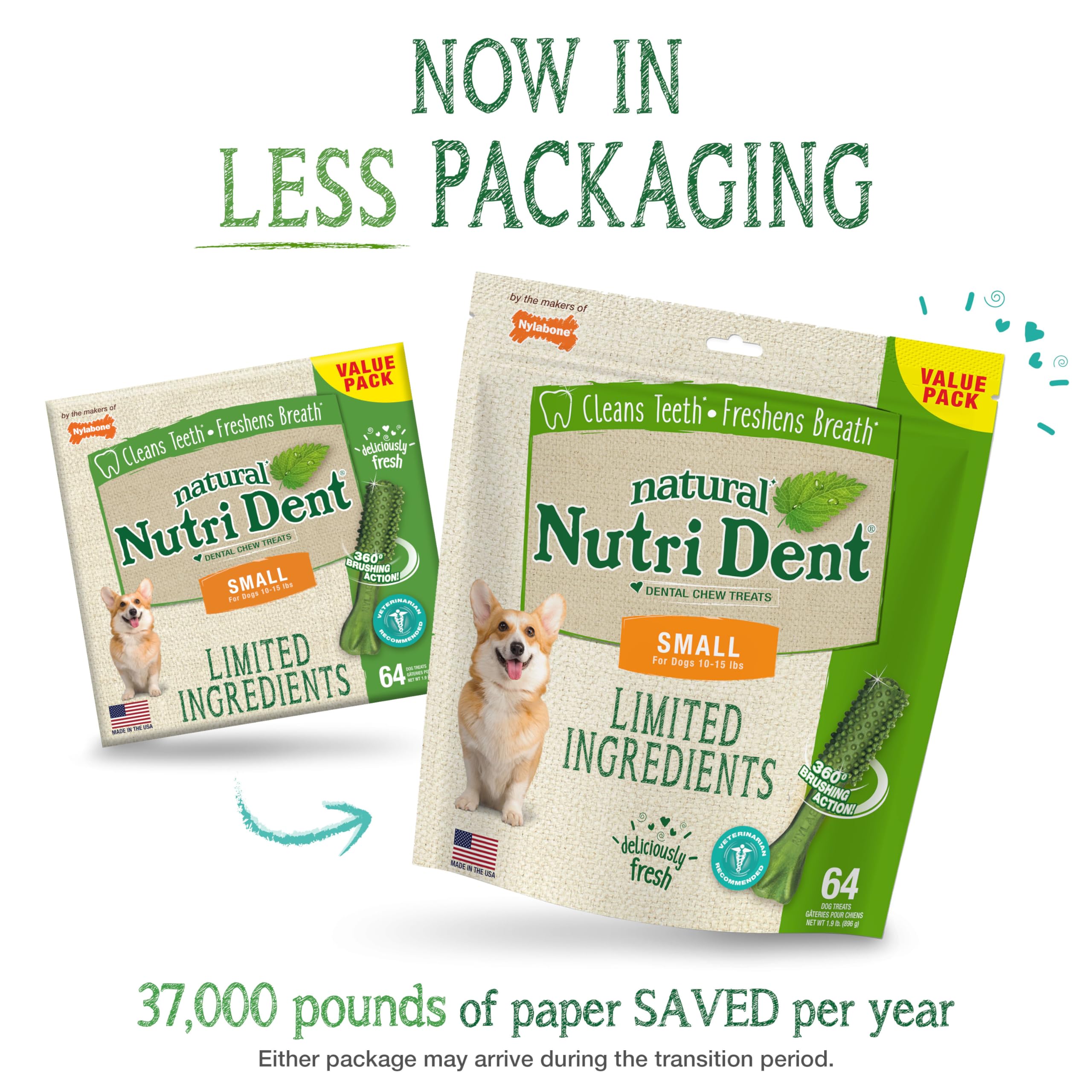 Nylabone Nutri Dent Dog Dental Chews - Natural Dog Teeth Cleaning & Breath Freshener - Dental Treats for Dogs - Fresh Breath Fla