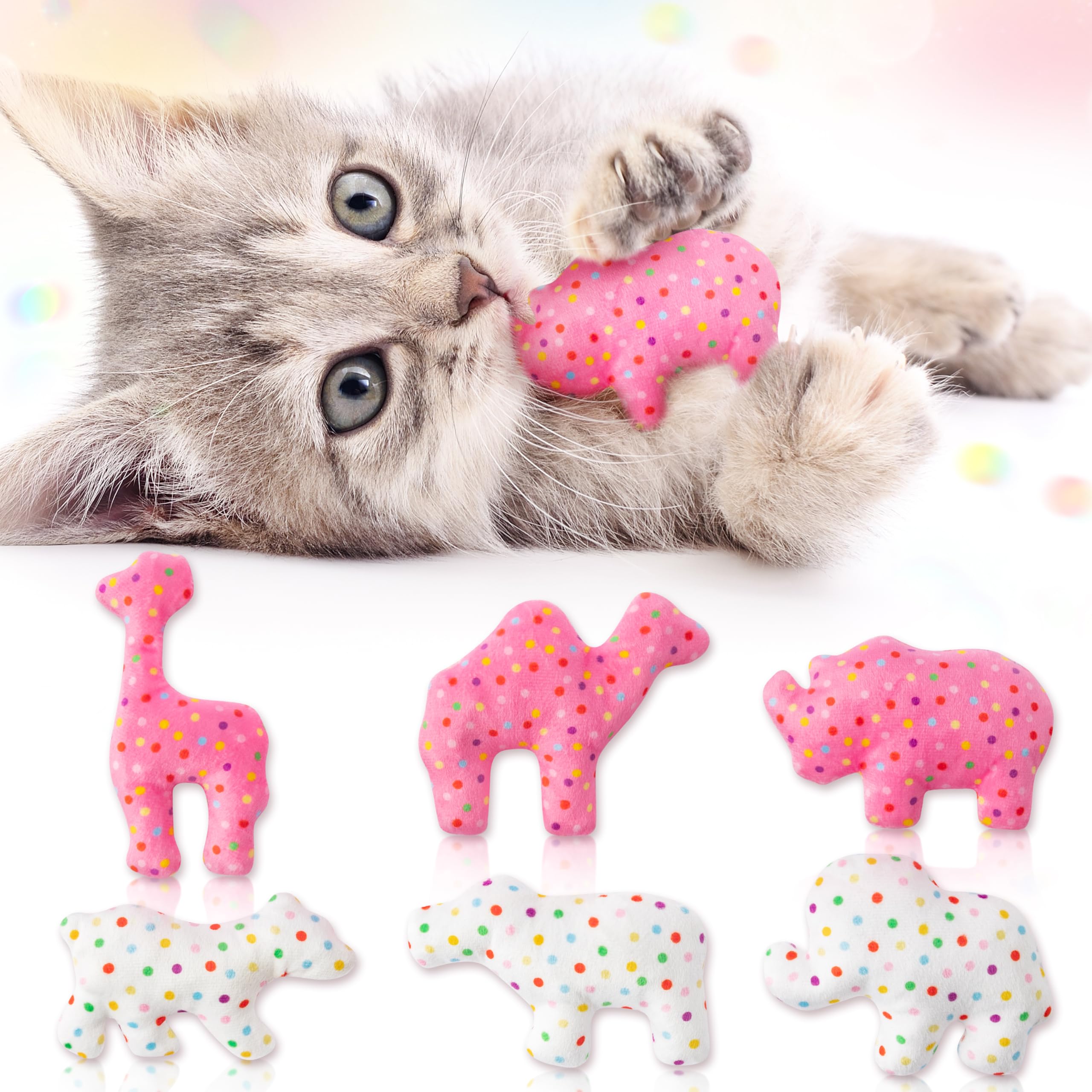 Mallmall6 6Pcs Frosted Animal Cookie Catnip Crinkle Paper Sound Toys Gift For Cat, Catmint Teething Chew Kick Interactive Toy Fo