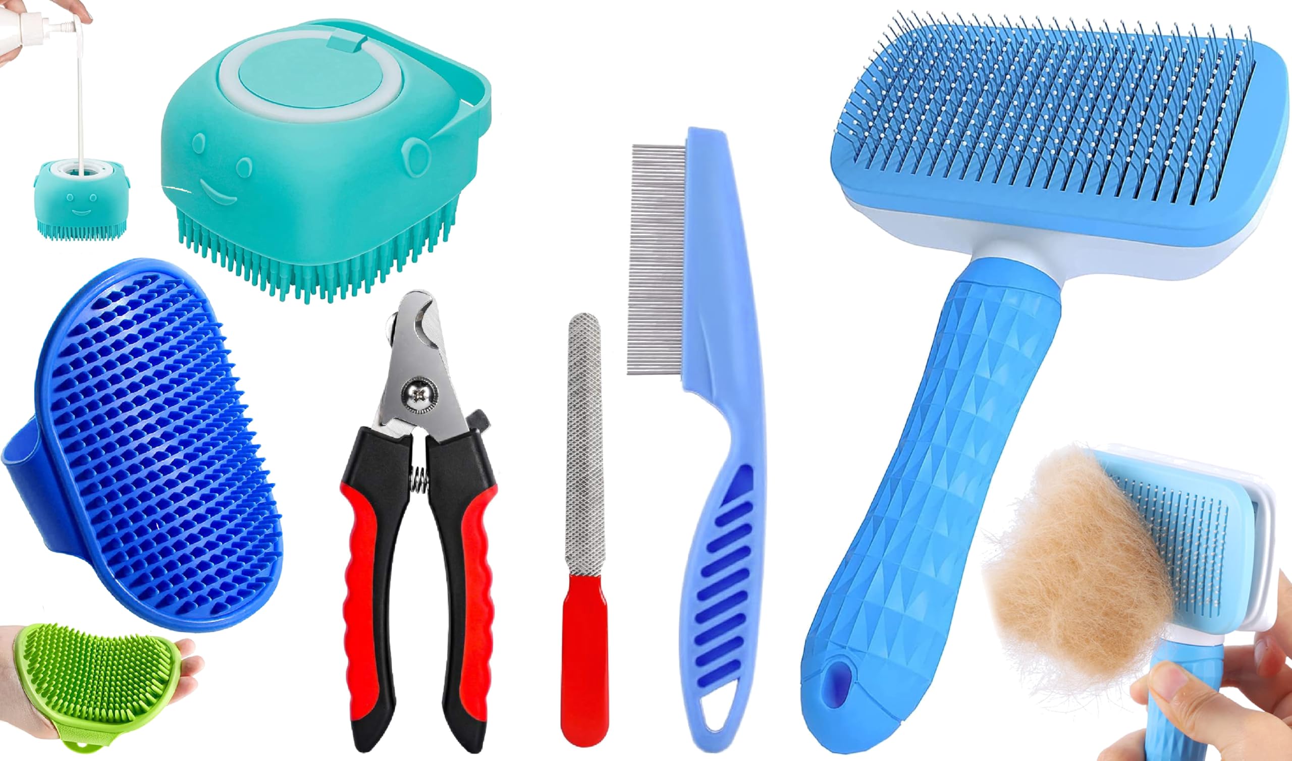 Style Keepers 5In1 Pet Grooming Kit For Dogs & Cats  Includes Self Cleaning Brush, Cat Comb, Silicone Bath Scrubber, Flea Com