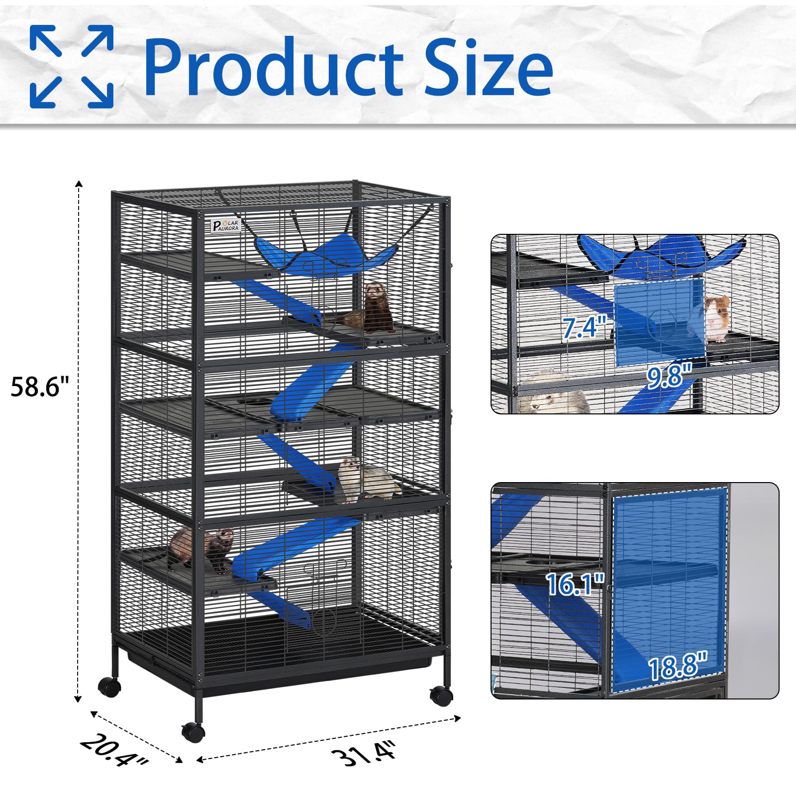 Polar Aurora Metal Small Animal Cage 6 Tiers Homes For Pets Removable Ferret Cage With Lockable Wheels, 59'' H Deluxe Chinchilla