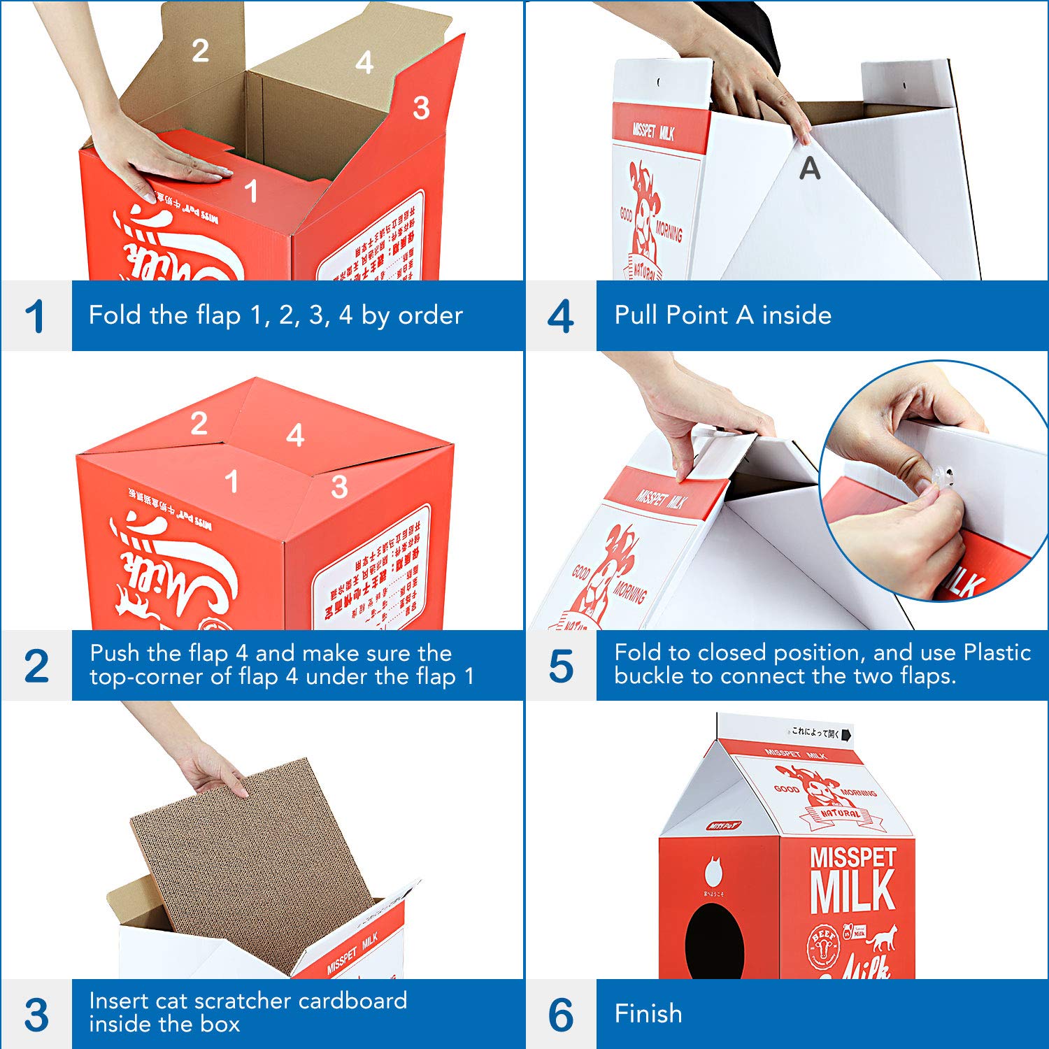 FluffyDream Cat Scratcher Cardboard, Scratching Pad House Bed Furniture Protector, Infinity Shape, Curved (Red, Milk Box)