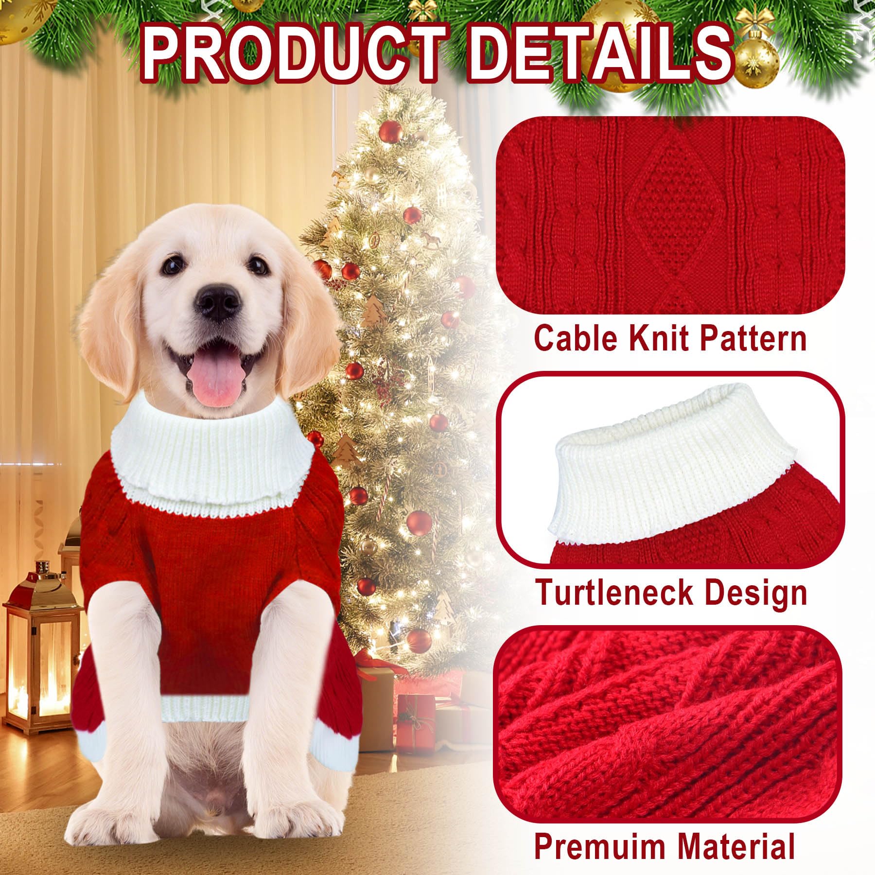 Goyoswa Dog Christmas Sweater Knitted Turtleneck Dog Sweater Warm Christmas Dog Outfit Clothes For Small Medium Large Dogs Pets