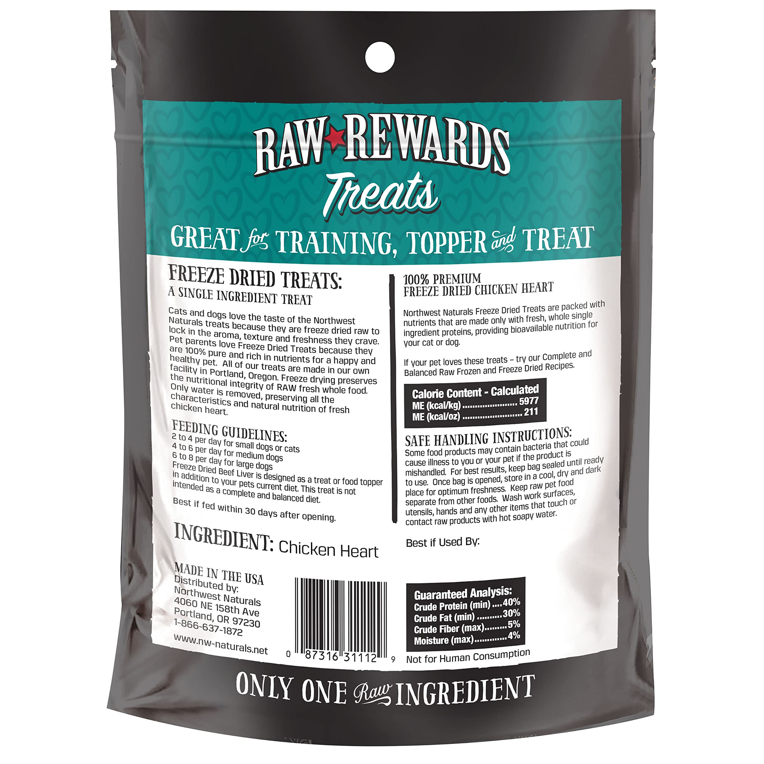 Northwest Naturals Raw Rewards Freeze-Dried Chicken Heart Treats for Dogs and Cats - Bite-Sized Pieces - Healthy, 1 Ingredient,