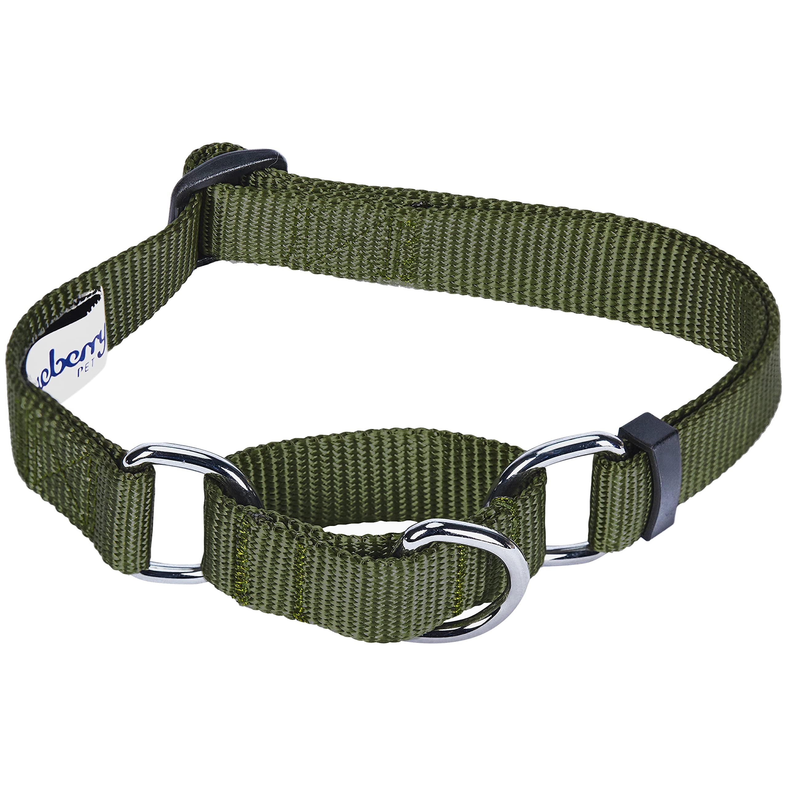 Blueberry Pet Essentials Martingale Safety Training Dog Collar, Military Green, Small, Heavy Duty Nylon Adjustable Collars For D