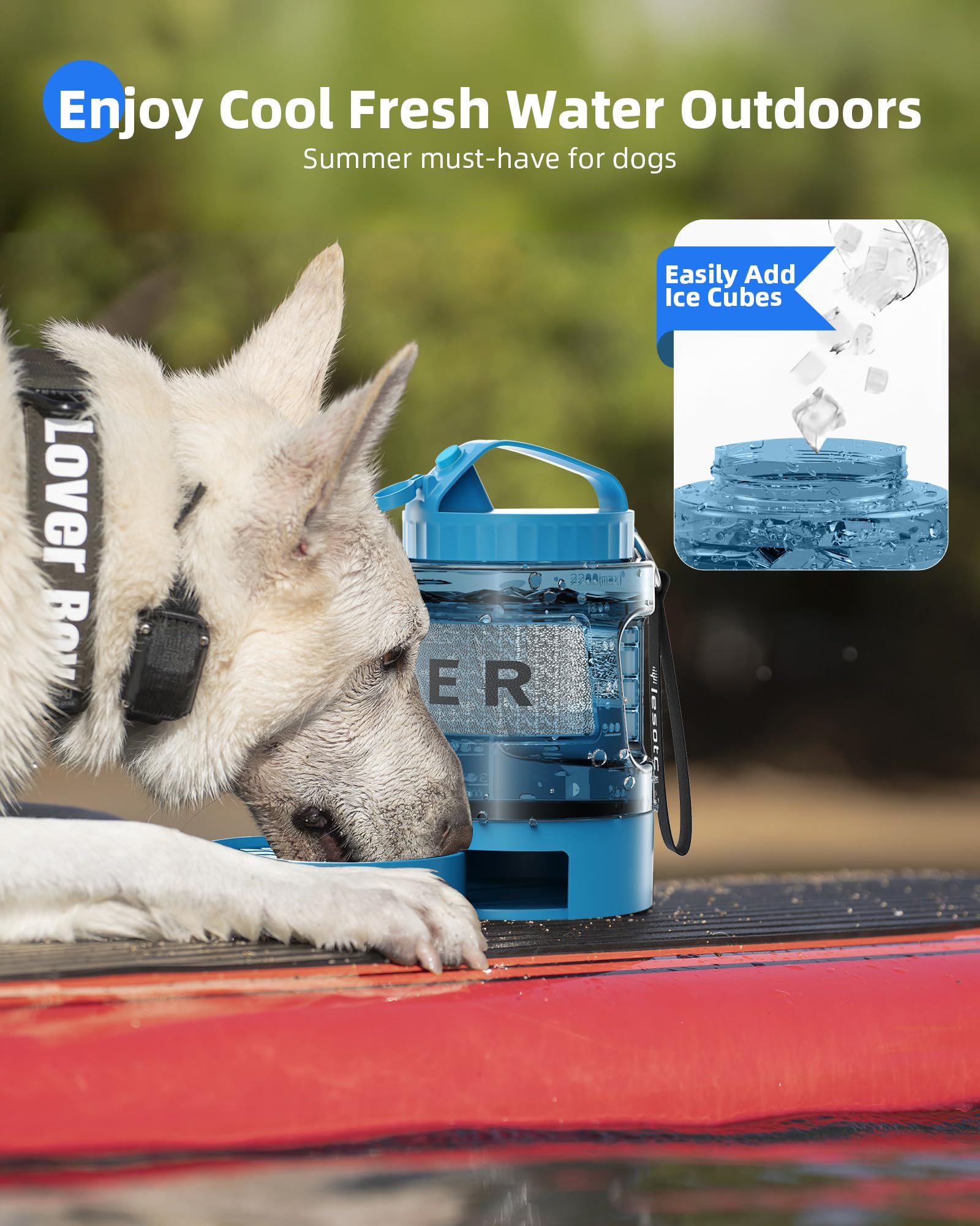 Dog Water Bottle Travel Portable - 77oz Large Travel Water Bowl Dispenser for Dogs Camping Essentials Hiking Beach Road Trip Par