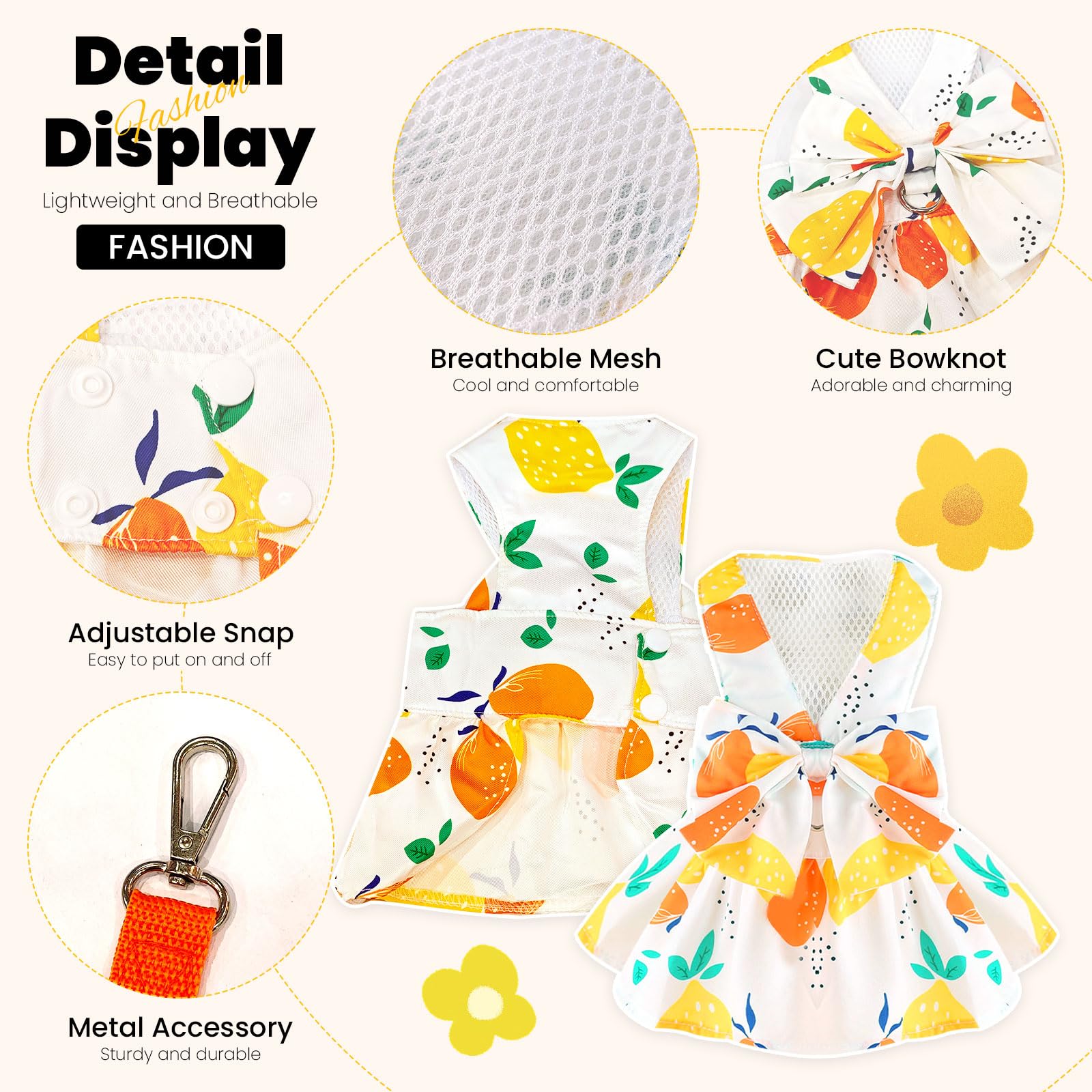 Abrrlo Cute Dog Dress Small Dog Clothes For Girls Female Puppy Outfits Yellow Lemon Pet Summer Clothes Bowknot Doggy Cat Princes