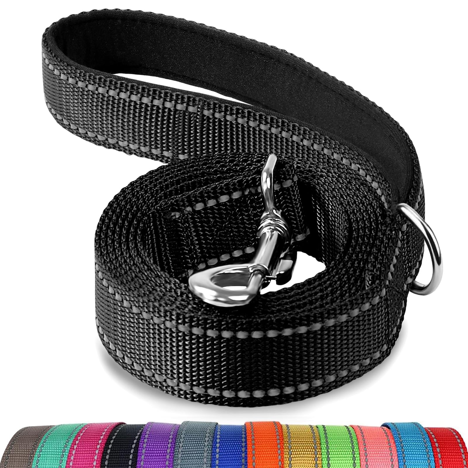 Joytale Double-Sided Reflective Dog Leash, 5FT Nylon, Padded Handle, Black, Ideal for Small & Medium Dogs