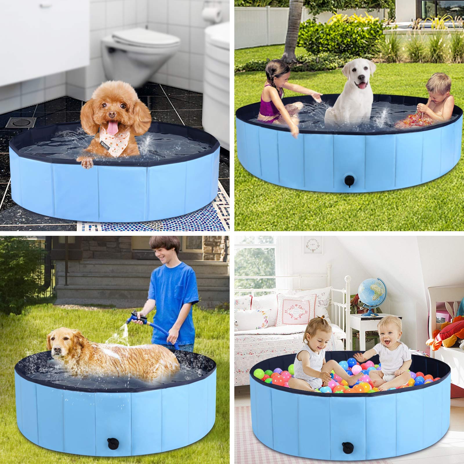 Mortime Foldable Dog Pool Portable Pet Bath Tub Large Indoor & Outdoor Collapsible Bathing Tub For Dogs And Cats (L, 63' X 12')