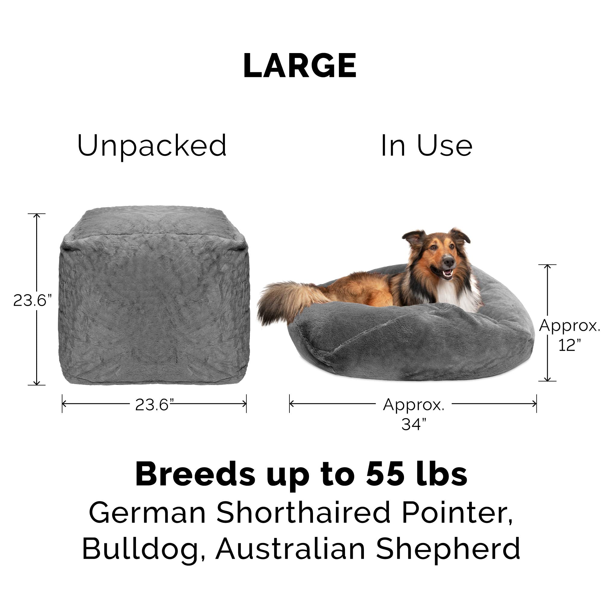Furhaven Soft & Cozy Dog Bed for Large/Medium Dogs, Refillable w/ Removable Washable Cover & Liner, Up to 55 lbs - Plush Faux Fu