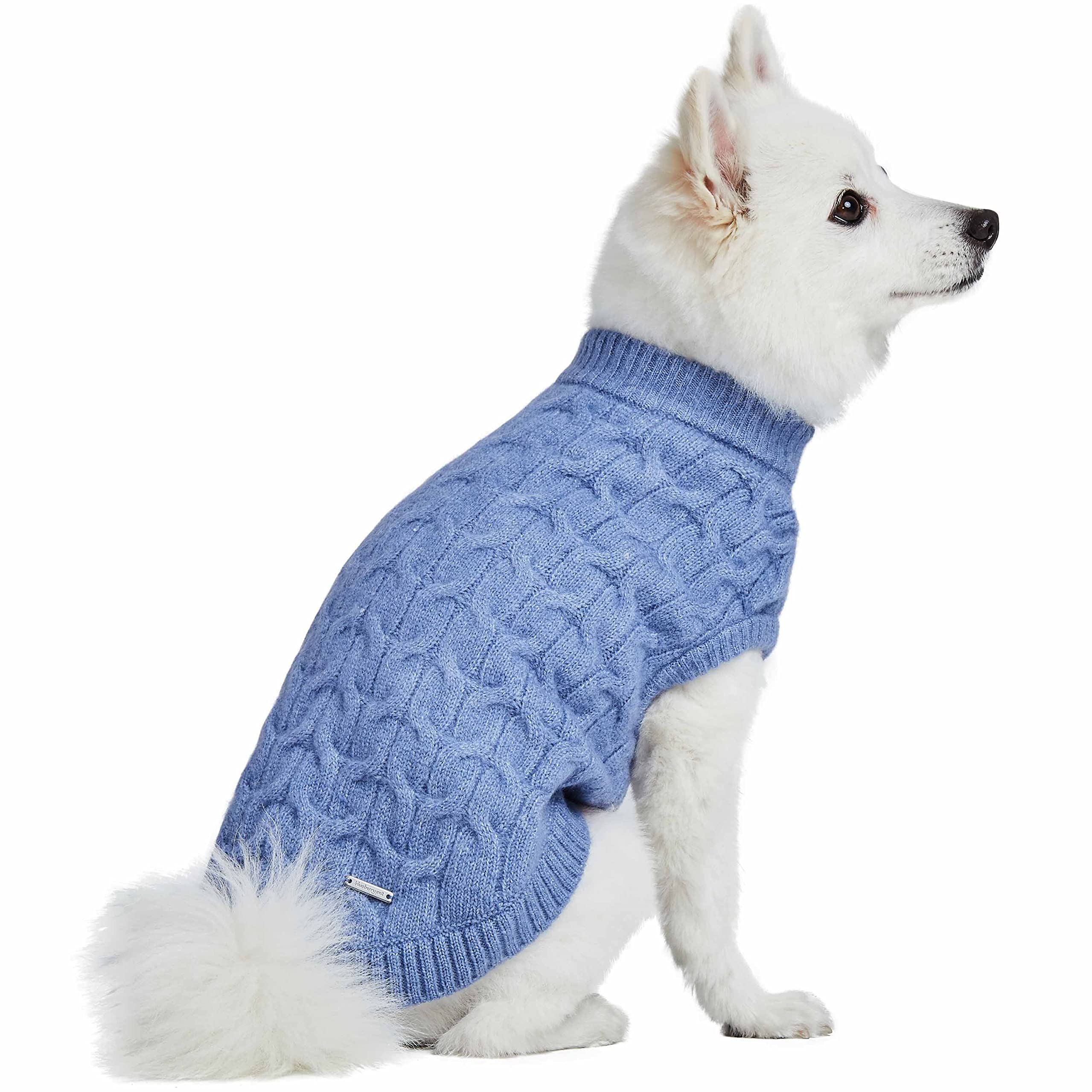 Blueberry Pet Classic Fuzzy Textured Knit Pullover Crew-Neck Dog Sweater In Heather Blue, Back Length 20', Pack Of 1 Clothes For Dogs