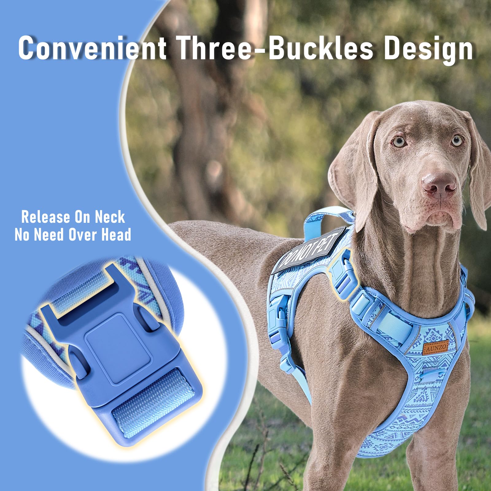 No Pull Dog Harness For Large Dogs With 2 Metal Clips, Easy On/Off With Neck Buckle, Heavy Duty Adjustable Tactical Puppy Vest,