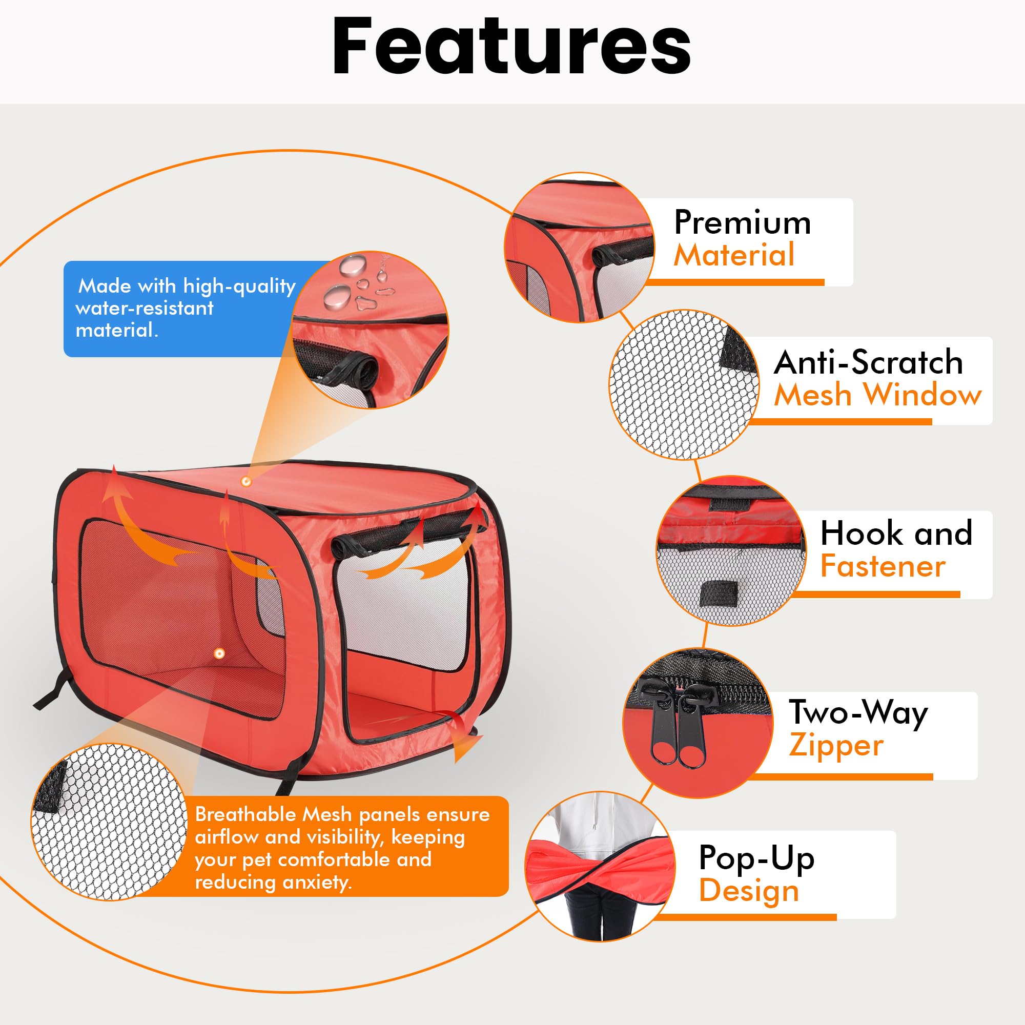 Beatrice Home Fashions Portable Collapsible Pet Kennel, 36"x21"x21", Red, Model SOLPPK36RED, Durable Polyester