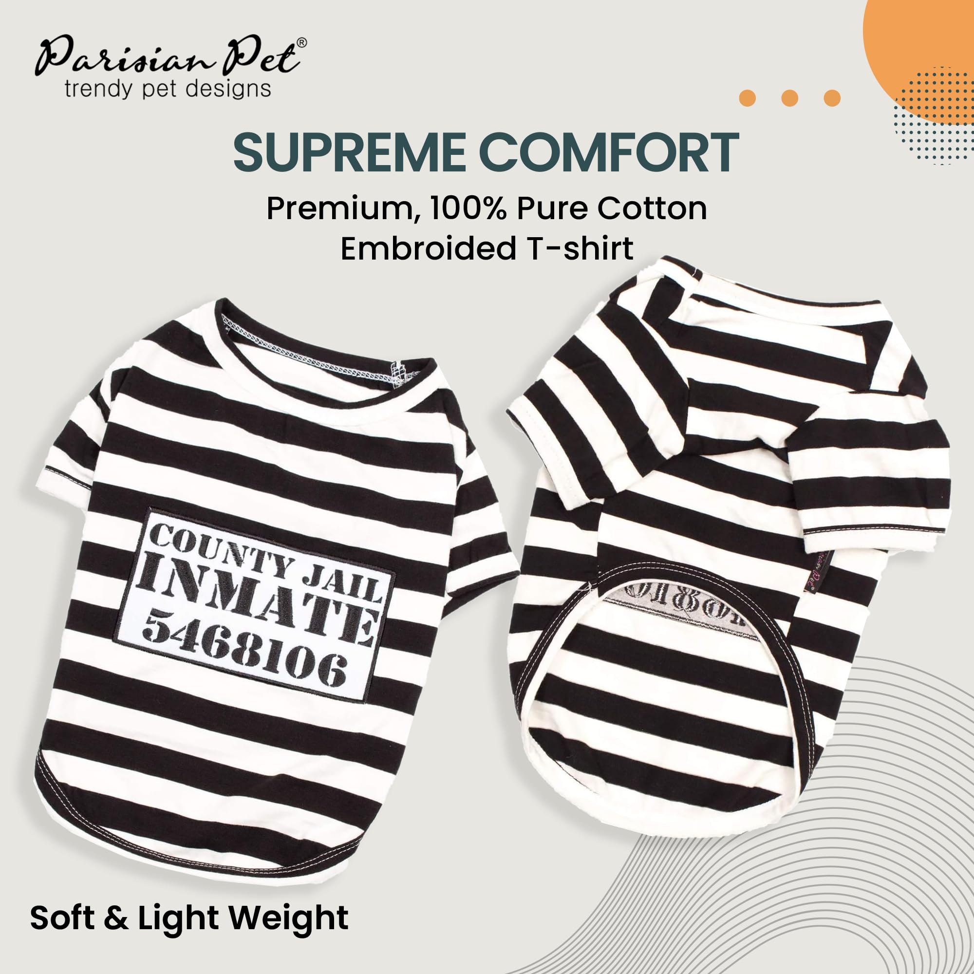 Parisian Pet Dog Shirt - Prisoner Dog Costume - 100% Cotton Black And White Strips Dog Clothes - Lightweight Polyester Dog Shirts - Sleeved Dog Costume For Large Dogs - Pet Costumes - 5Xl