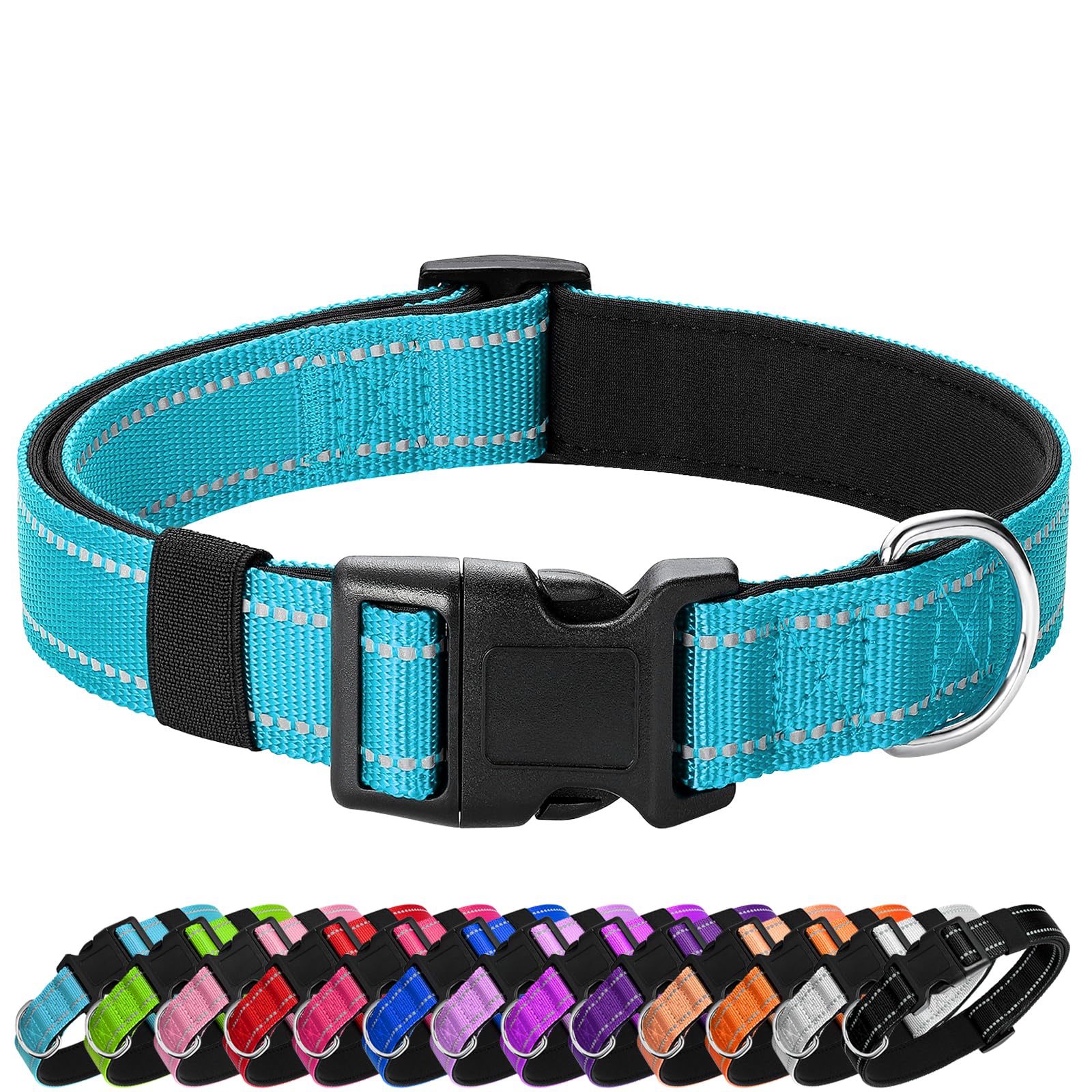Penseepet Reflective Dog Collar Padded With Soft Neoprene Breathable Quick Release Basic Dog Collars For Puppy Small Dogs Sky Bl