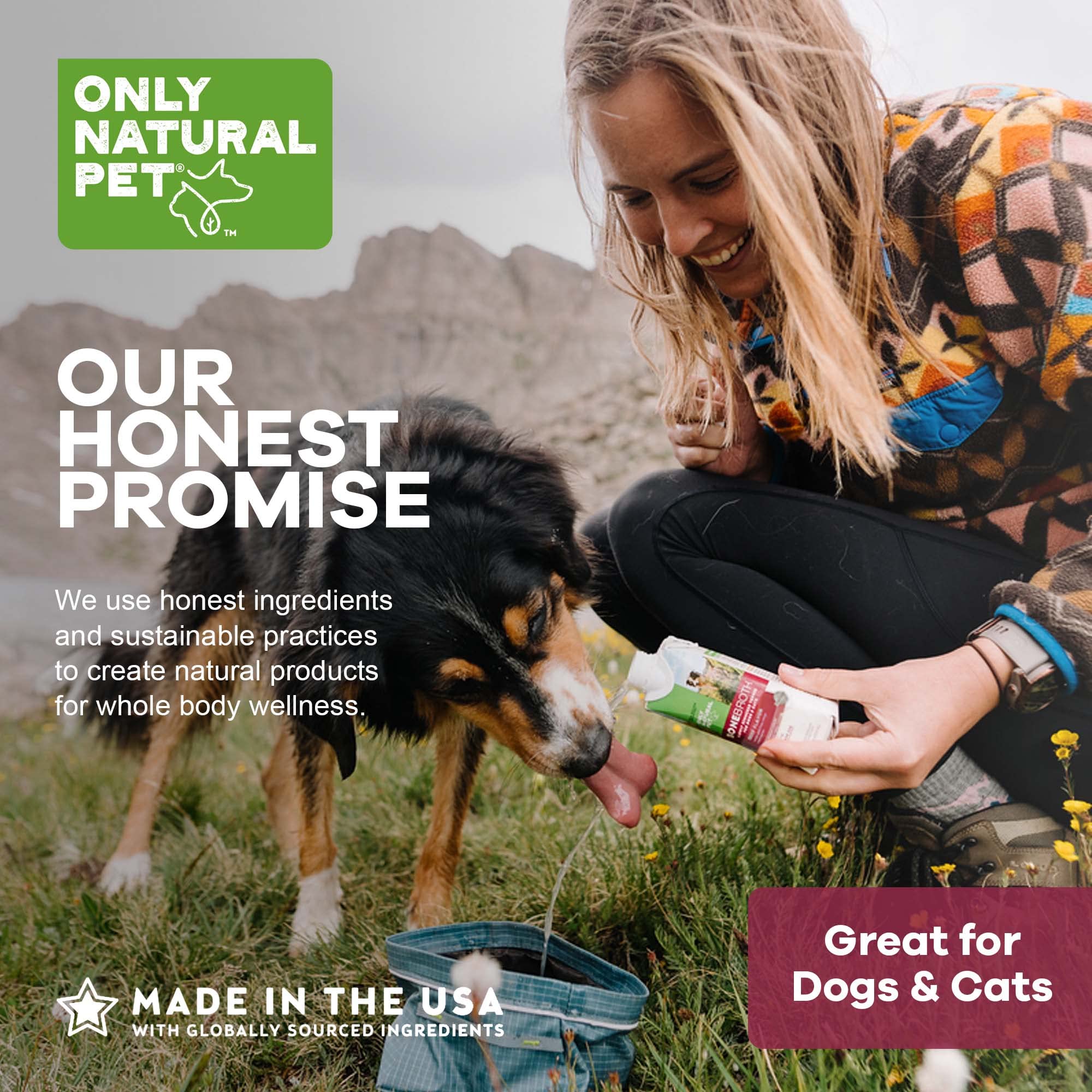 Only Natural Pet Bone Broth Beef Flavor Dog & Cat Meal Topper, 100% Human-Grade Slow-Simmered, Free-Range for Dry Food or to Hyd
