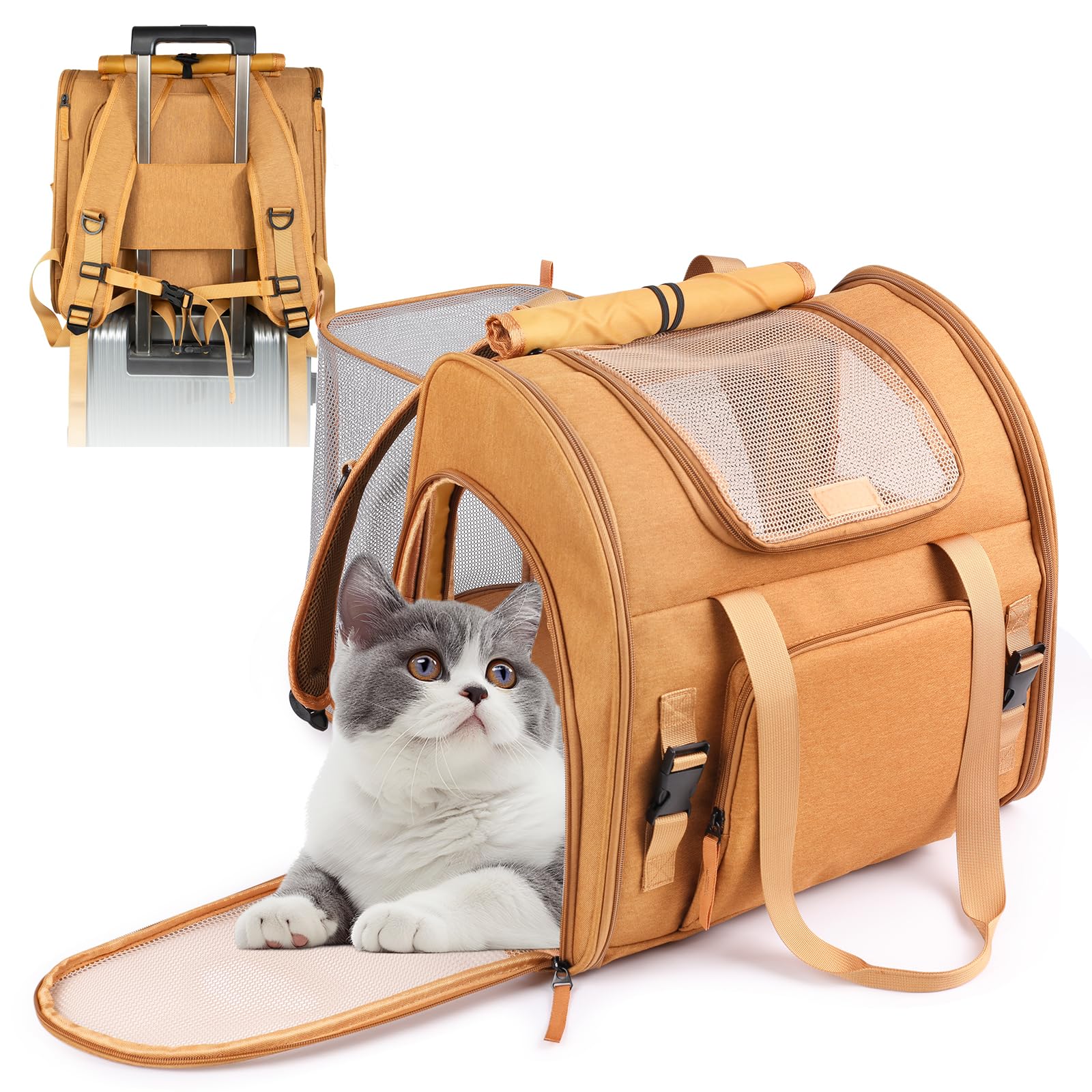 Expandable Carrier Backpack for Big Cats Small Dogs, Airline Approved Pet Carrier Backpack,Foldable Breathable Travel Backpack, 