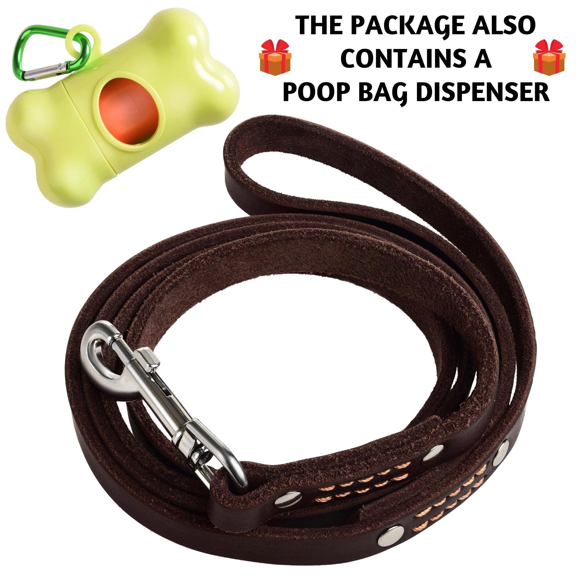Adityna - Premium Leather Dog Leash - 6 Ft, Heavy-Duty, Soft & Strong For Small/Medium Dogs (Medium: 6 Ft X 5/8', Brown)