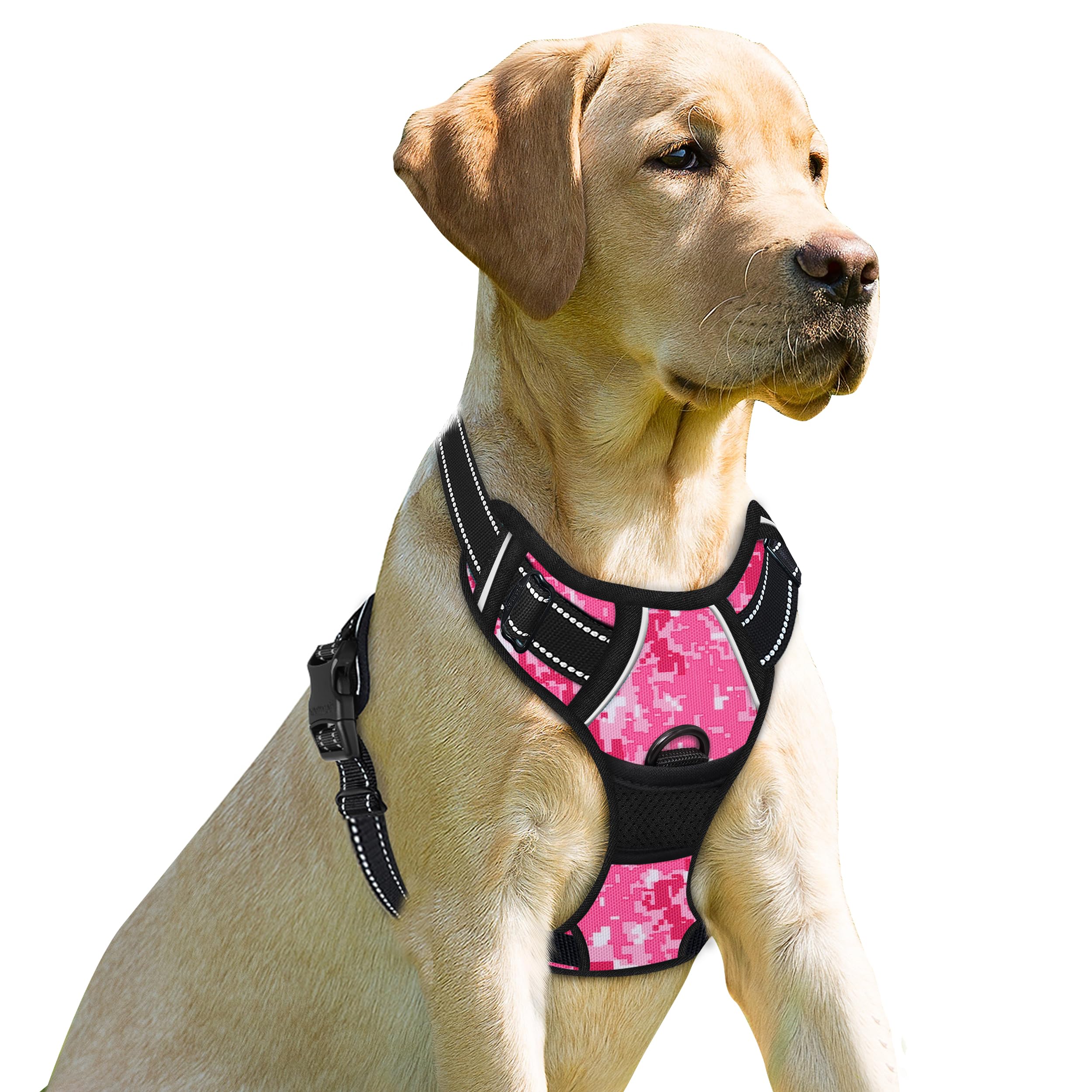 BARKBAY No Pull Dog Harness Front Clip Heavy Duty Reflective Easy Control Handle for Large Dog Walking(Pink camo,XS)