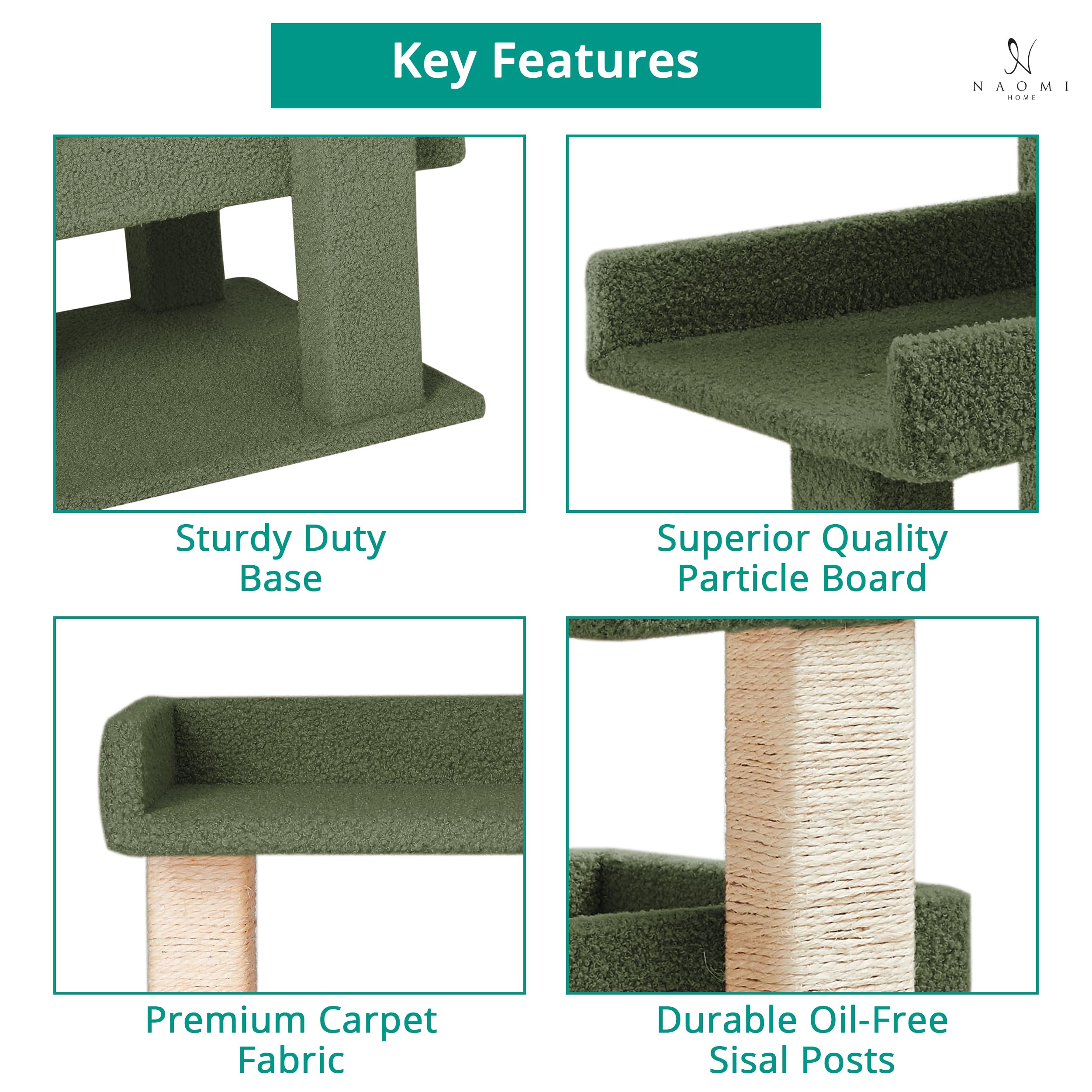 Nala Cat Tree Tower - 3 Tier Cat condo for Large Cats Tower with Scratching Post Multi - Level Tree for Large Indoor Cats by Nao
