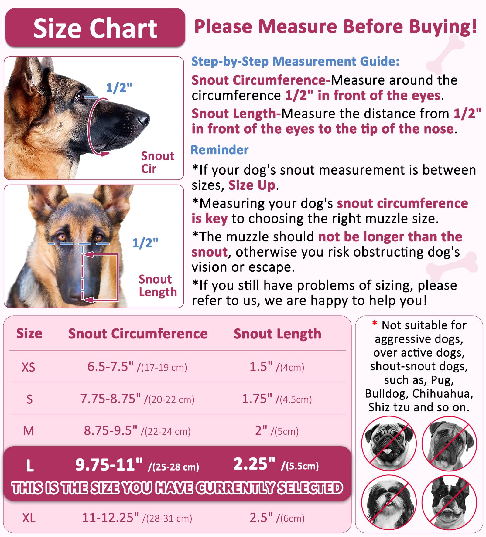 LUCKYPAW Soft Muzzle for Medium Large Sized Dogs Beagle Labrador German Shepherd, Dog Muzzle to Prevent Biting Chewing, Adjustab