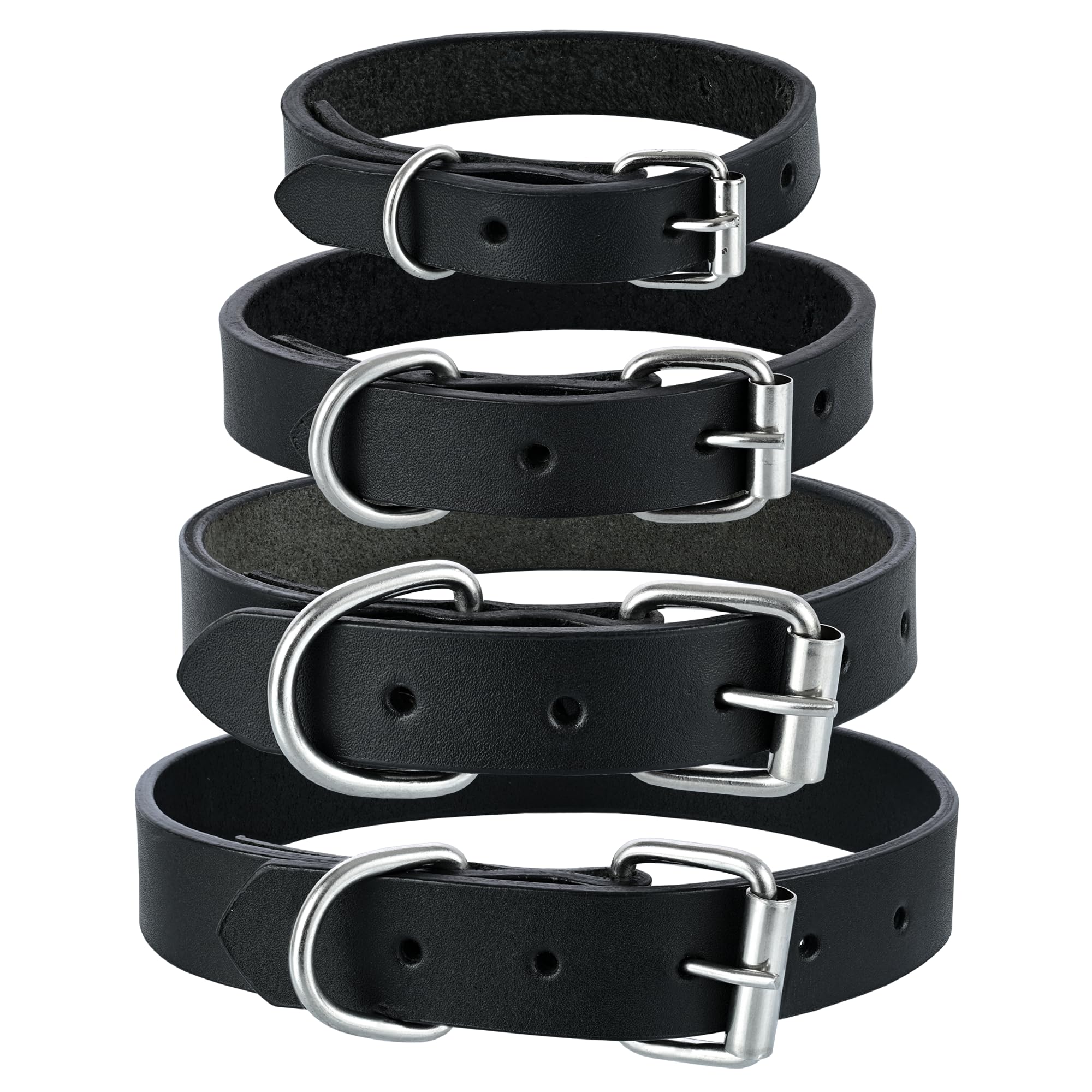 Pbf Genuine Leather Dog Collar - Heavy Duty, Thick And Durable Collar For Small, Medium, Large, And Extra Large Dogs (Black, Ext