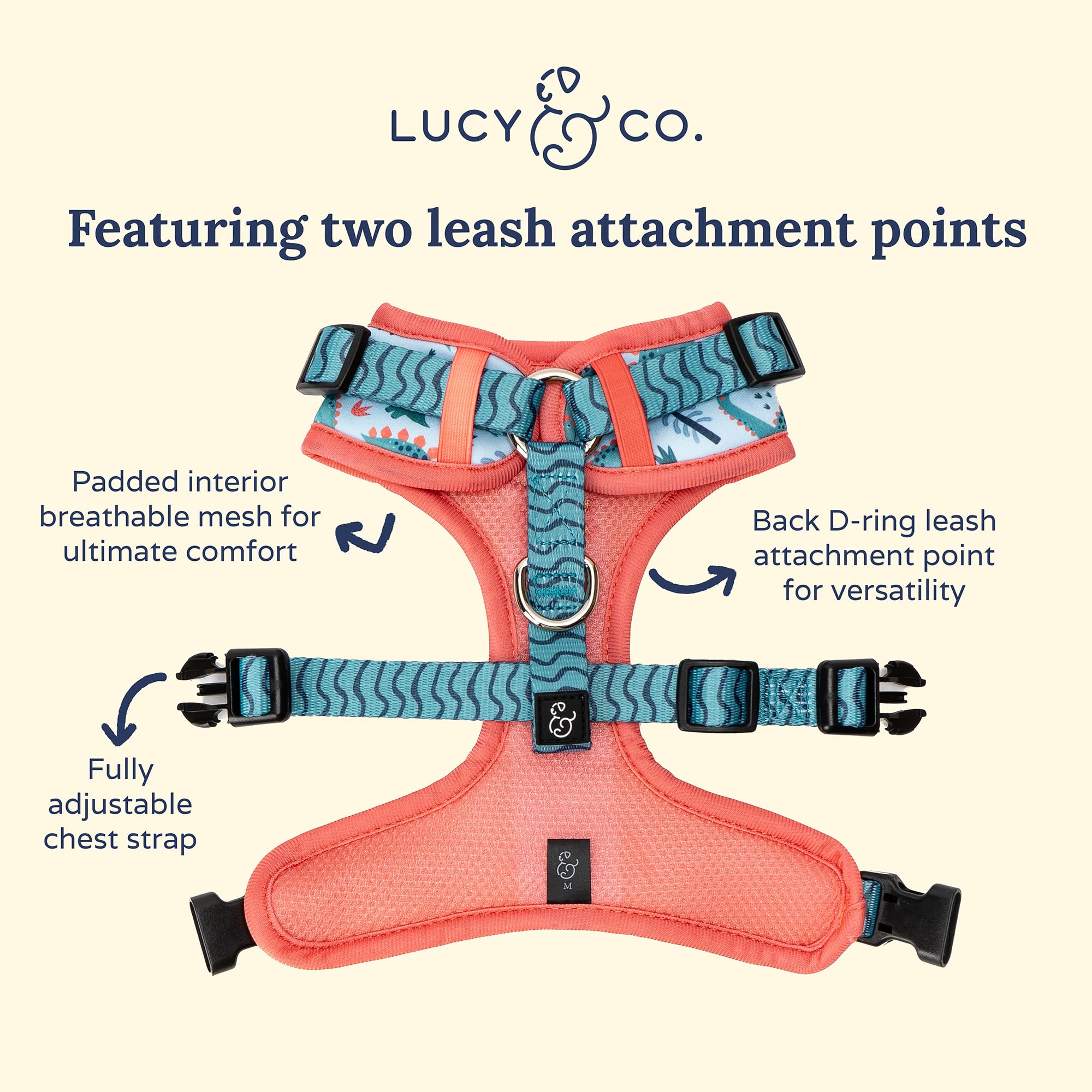 Lucy & Co. The DinoROAR No-Pull Dog Harness - Size Large - Vest to Stop Pulling & Walk Easy - Comfortable Leash Training Product