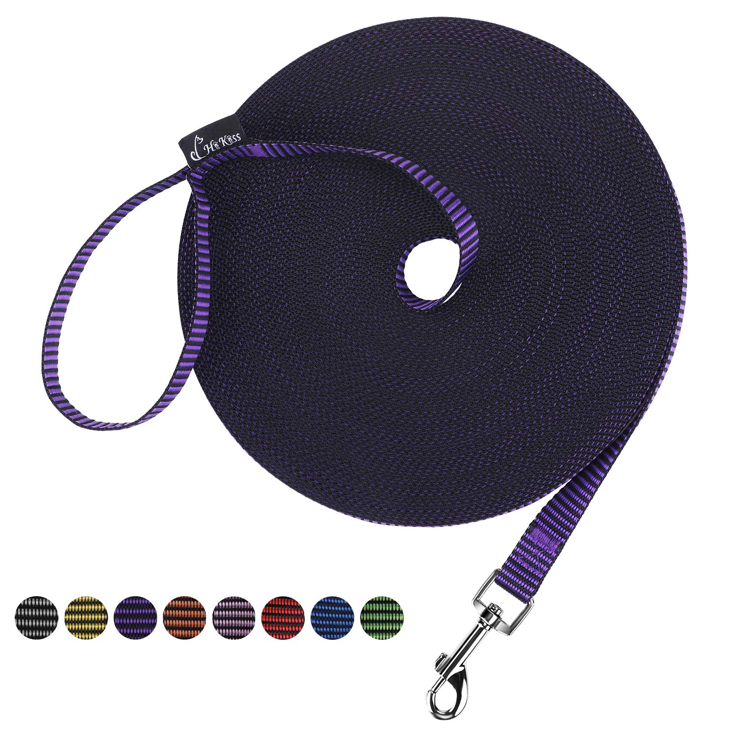Hi Kiss Dog/Puppy Obedience Recall Training Agility Lead - 15Ft 20Ft 30Ft 50Ft 100Ft Training Leash - Great For Training, Play, Camping, Or Backyard(20Ft,Black_Purple)