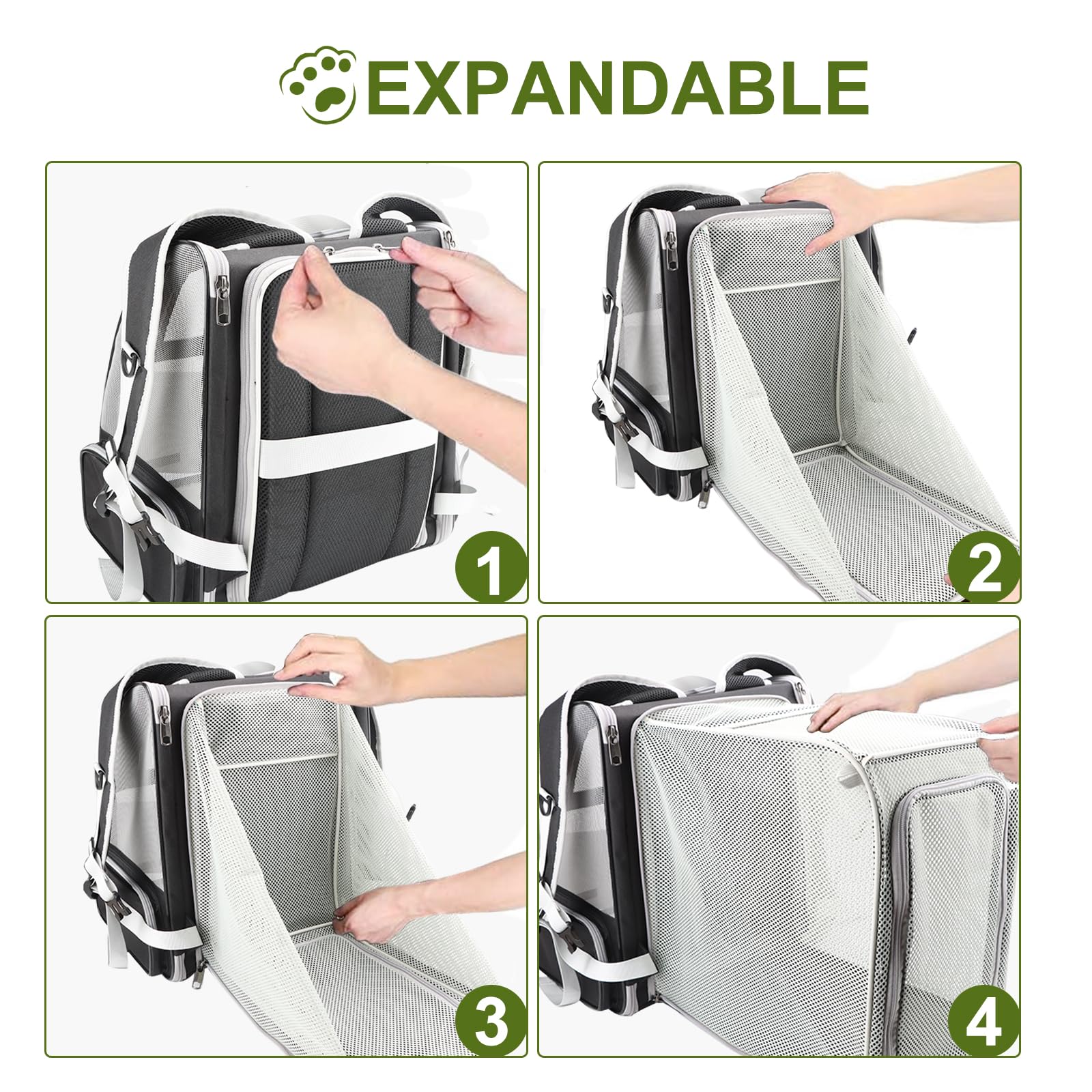 Texsens Cat Backpack - Expandable Pet Carrier For Medium Cats And Small Dogs Up To 17 Lbs - Breathable, Collapsible & Soft Cat T