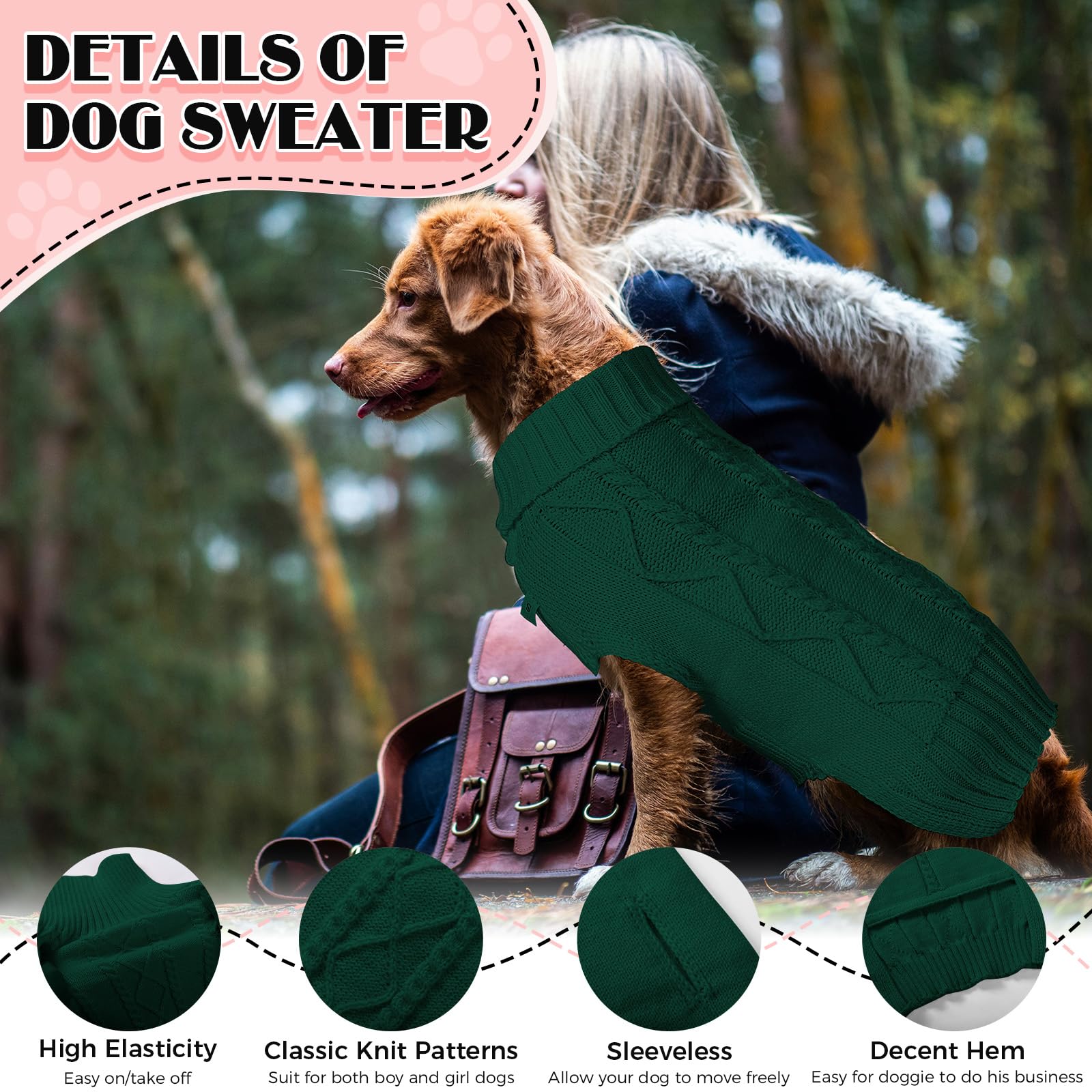 Dog Sweaters For Small Large Dogs Girl, Soft Warm Pup Dogs Shirt, Turtleneck Sweaters For Medium Large Dogs, Double Knitting Col