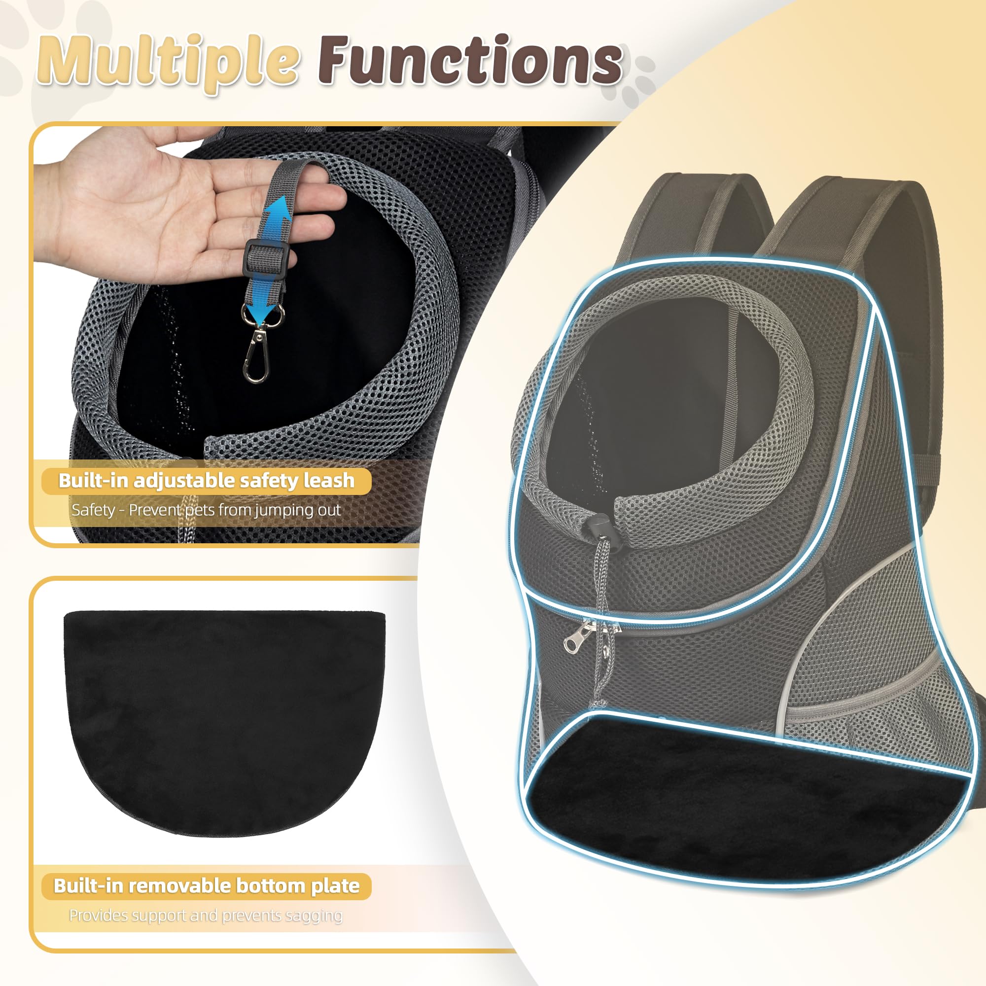 Woyyho Pet Dog Carrier Backpack Puppy Dog Travel Carrier Front Pack Breathable Head-Out Backpack Carrier For Small Dogs Cats Rabbits (L (Up To 14 Lbs), Black)