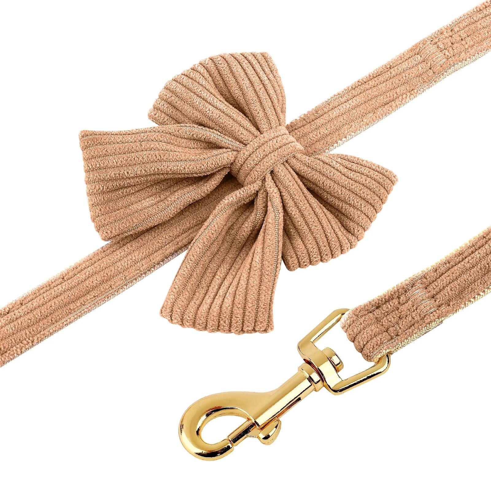 Didog Dog Collar And Leash Set With Bowtie, Girl Dog Collars Metal Buckle Adjustable For Small Medium Dogs(Brown, S)