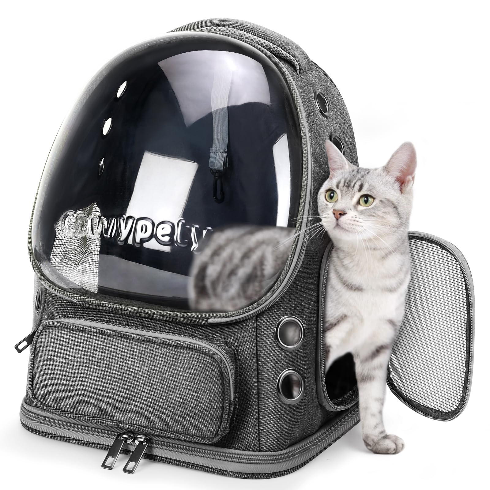 Cawypety Cat Backpack Carrier, Breathable Cat Carrier Large Space Bubble Pet Backpack For Kitty Small Dog Up To 12Lbs, Transpare