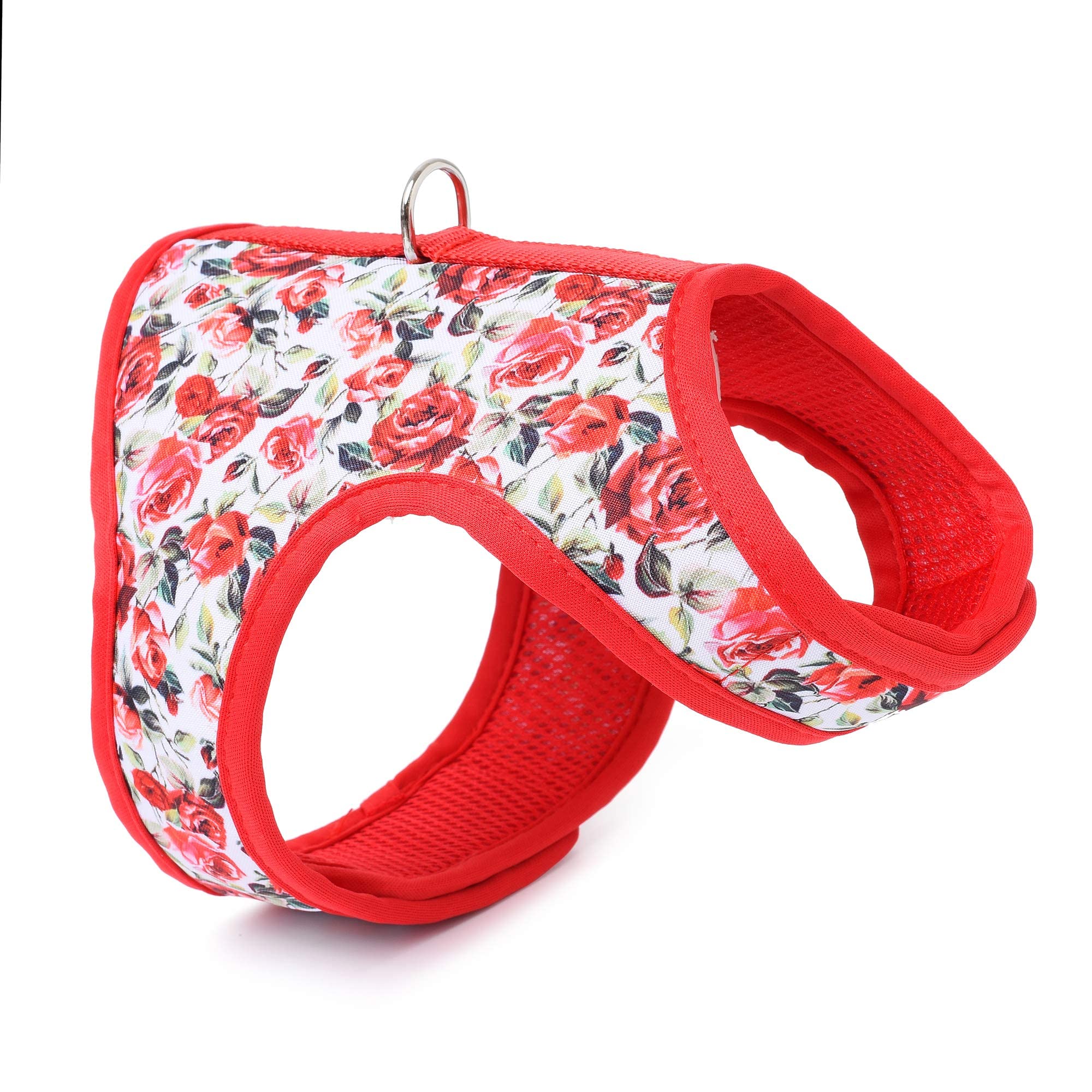 Mile High Life | Easy Get On Air Mesh Vest Harness | Spring Floral Collection | Adjustable Easy Closures Both Neck And Chest |20 Lbs Small Dogs & Cats | Red Rose | S Chest Size (16'-18')