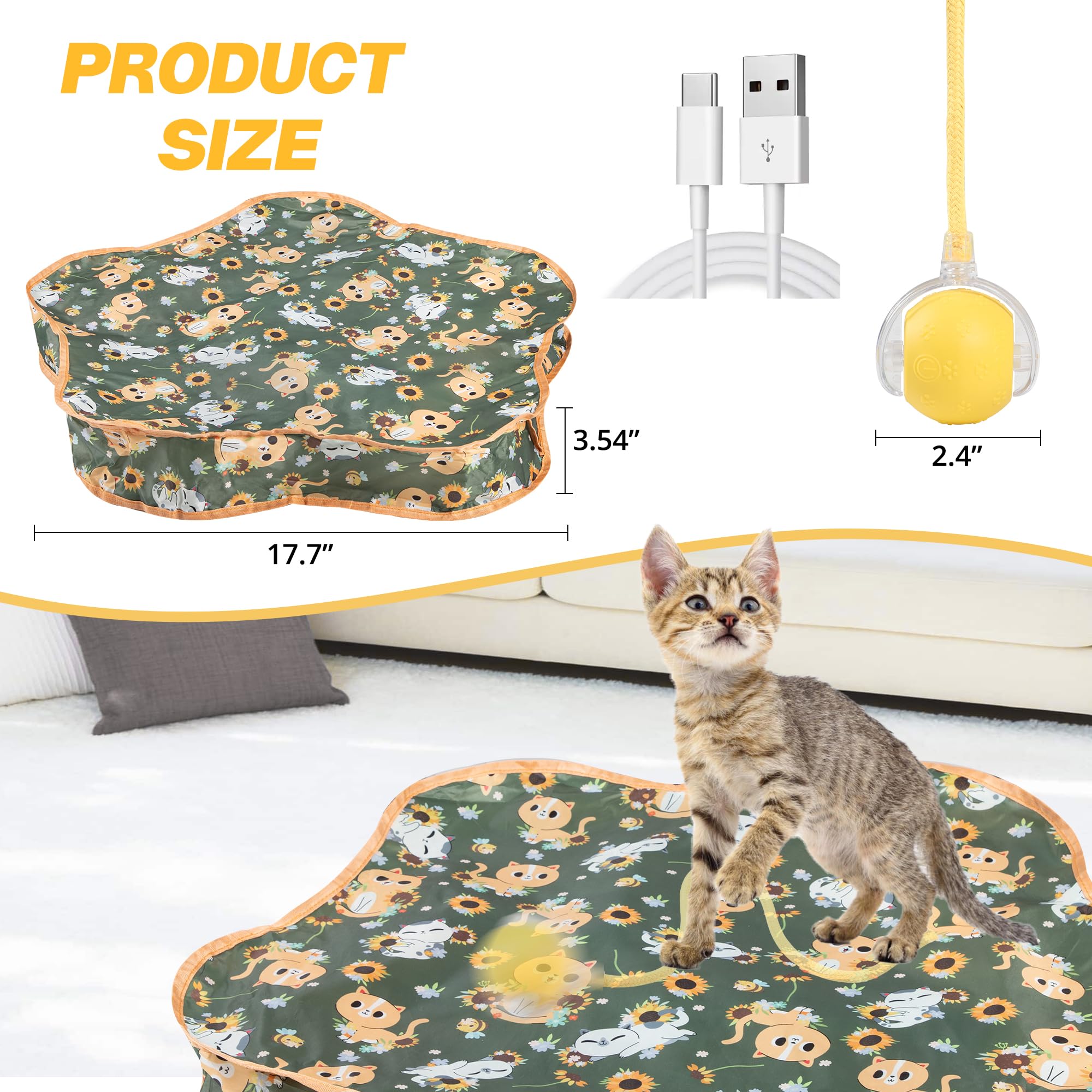 Poochies Sprouts Interactive Cat Toys, Indoor Hide And Seek Toys, Fast Rolling Ball In Play Mat, Interactive Cat Toys For Indoor