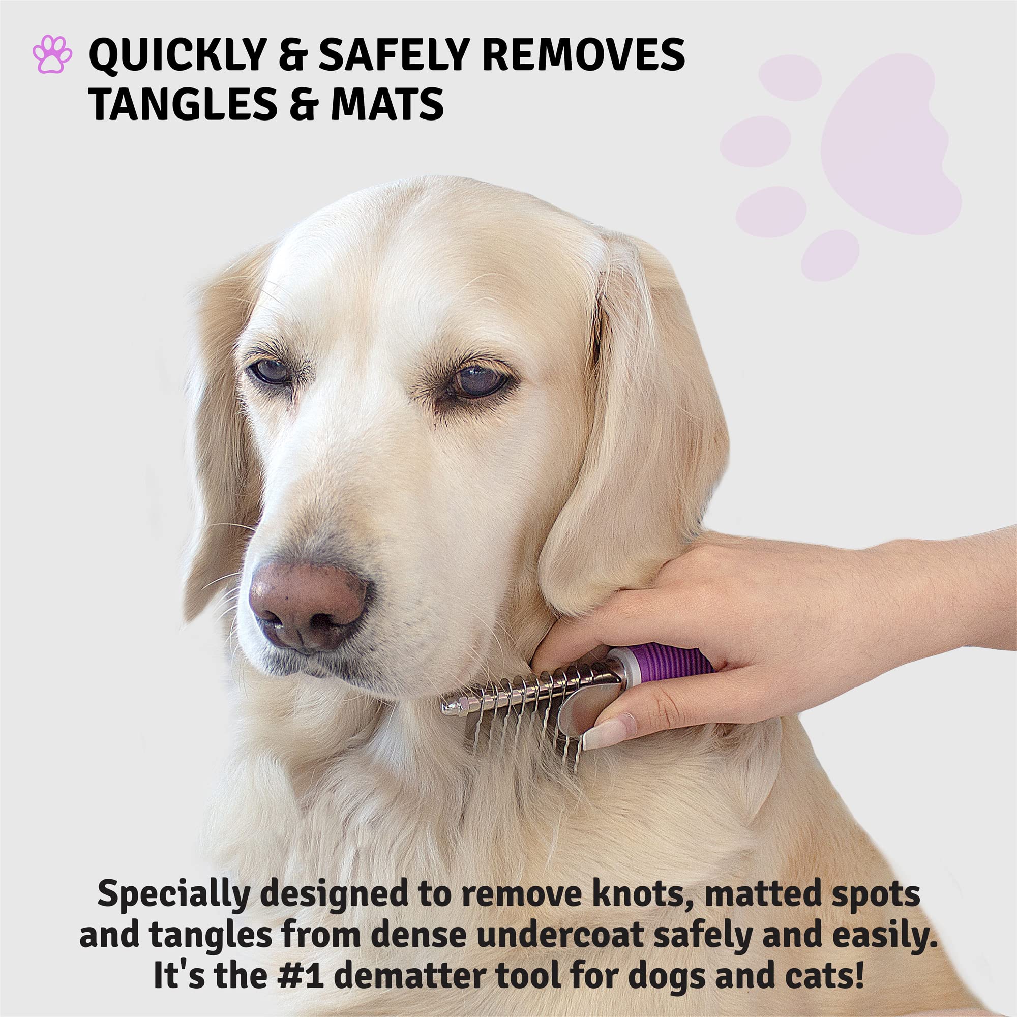 Poodle Dematting Fur Rake Comb Brush For Dogs And Cats - Long 2.5' Steel Safety Blades Metal Comb For Detangling Matted Or Knotted Undercoat Hair