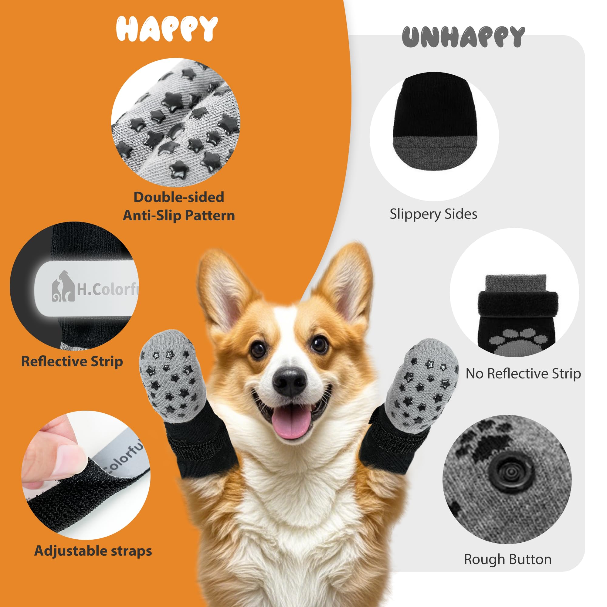 Homcolorful Anti-Slip Dog Socks For Hardwood Floors, Non-Slip Socks With Reflective Strips To Provide Paw Protection, Reflective