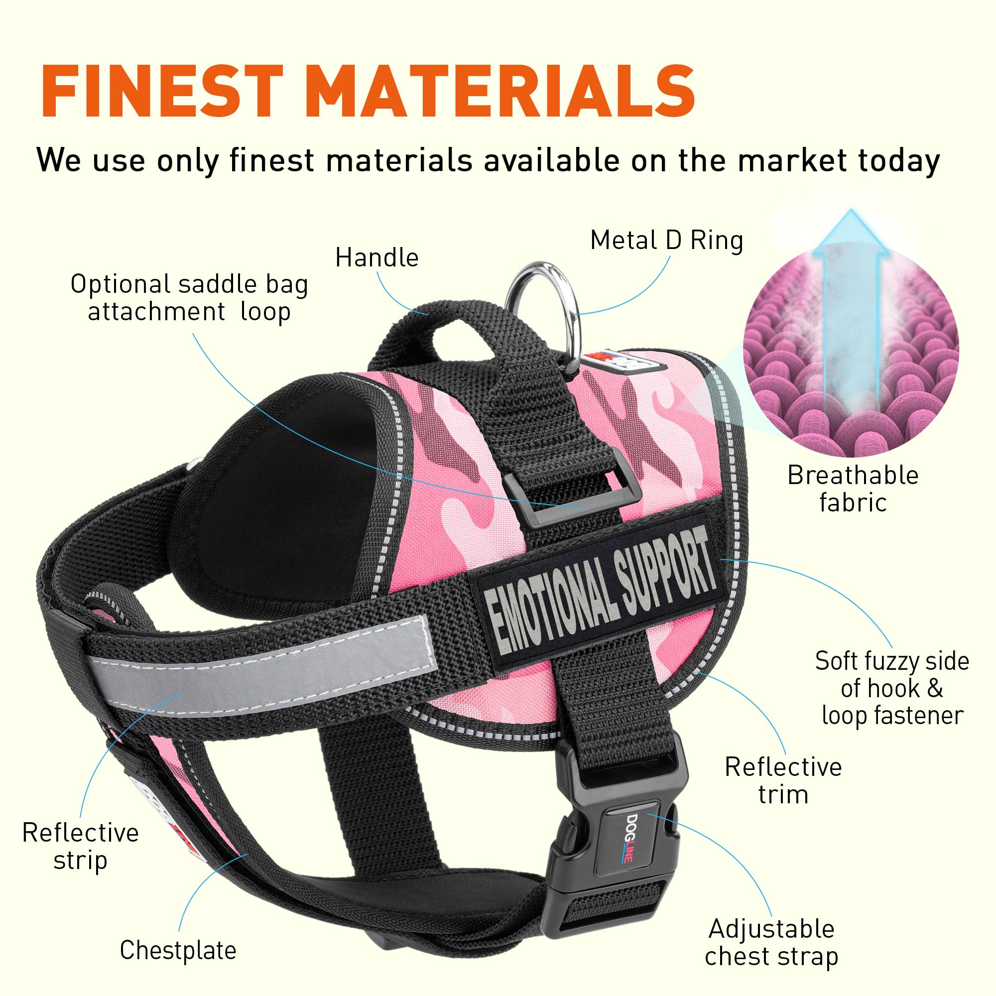 Dogline Unimax Dog Harness Vest With Emotional Support Patches Adjustable Straps Breathable Neoprene For Identification Training Dogs Girth 22 To 30 In Pink Camo