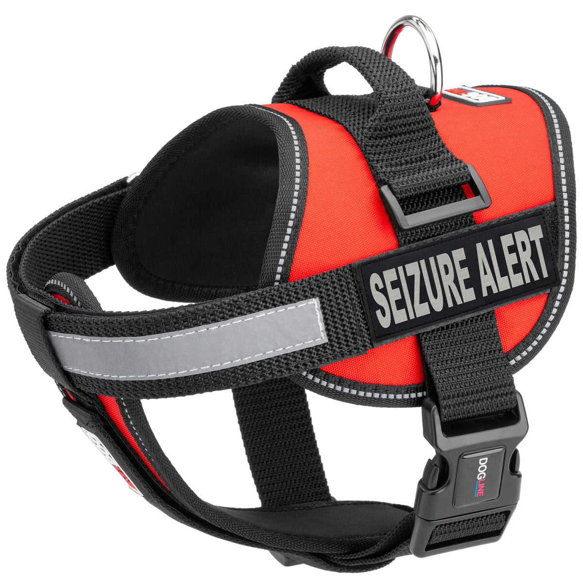 Dogline Unimax Multi-Purpose Vest Harness For Dogs And 2 Removable Seizure Alert Patches, Medium, Red