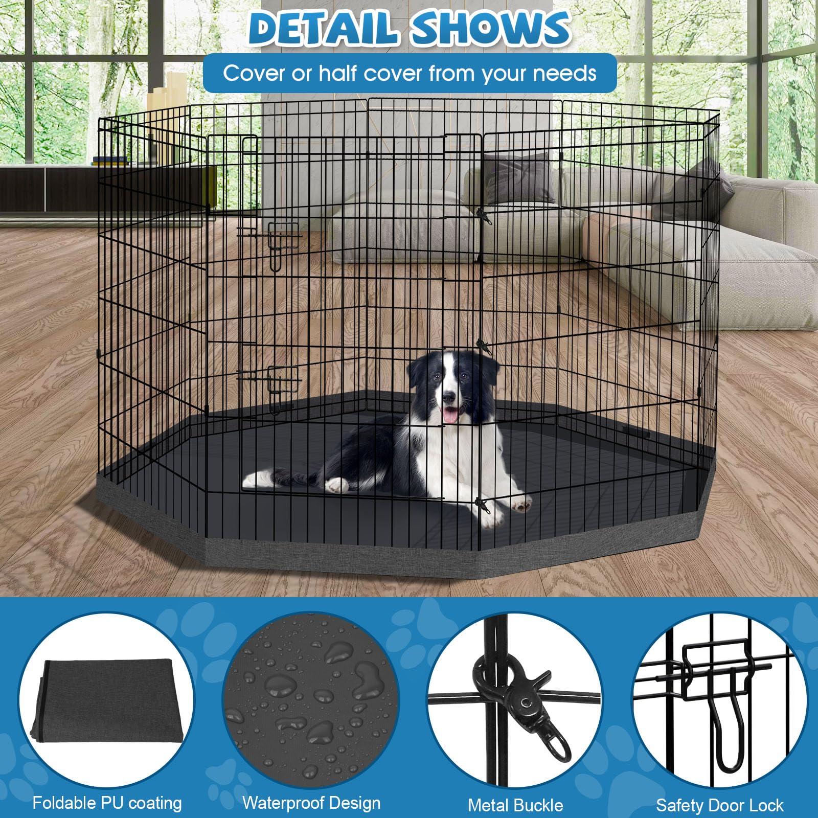 Dog Pen Pet Playpen Dog Fence Indoor Foldable Metal Wire Exercise Puppy Play Yard Pet Enclosure Indoor Outdoor 8 Panels 36 Inch