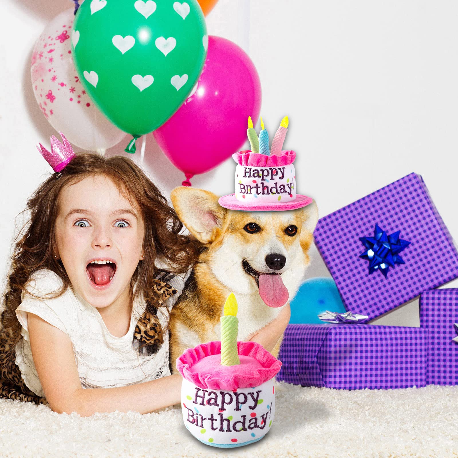 Ushang Pet Dog Birthday Cake Toys, Happy Birthday Cake Shaped Squeaky Dog Toys For Small & Medium Dogs | Funny Dogs Gifts | Plus