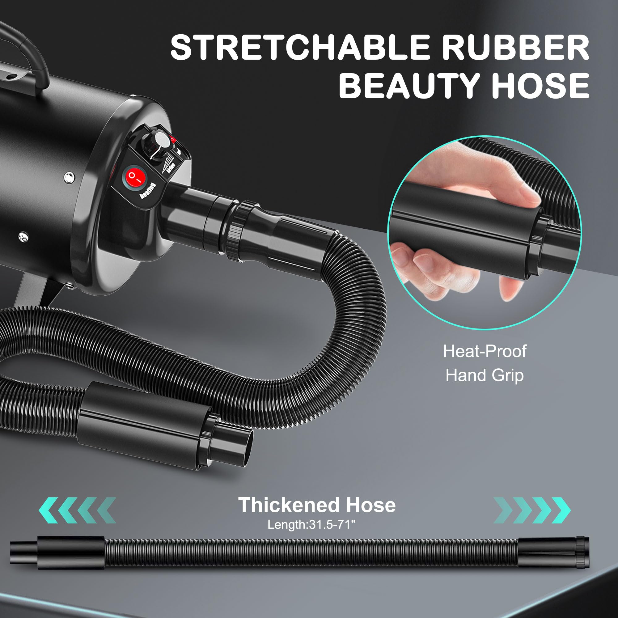 Nova Microdermabrasion Dog Dryer, High Velocity Pet Hair Force Dryer, Professional Pet Grooming Blower Dryer With 3 Nozzles Heater Air Speed For Grooming