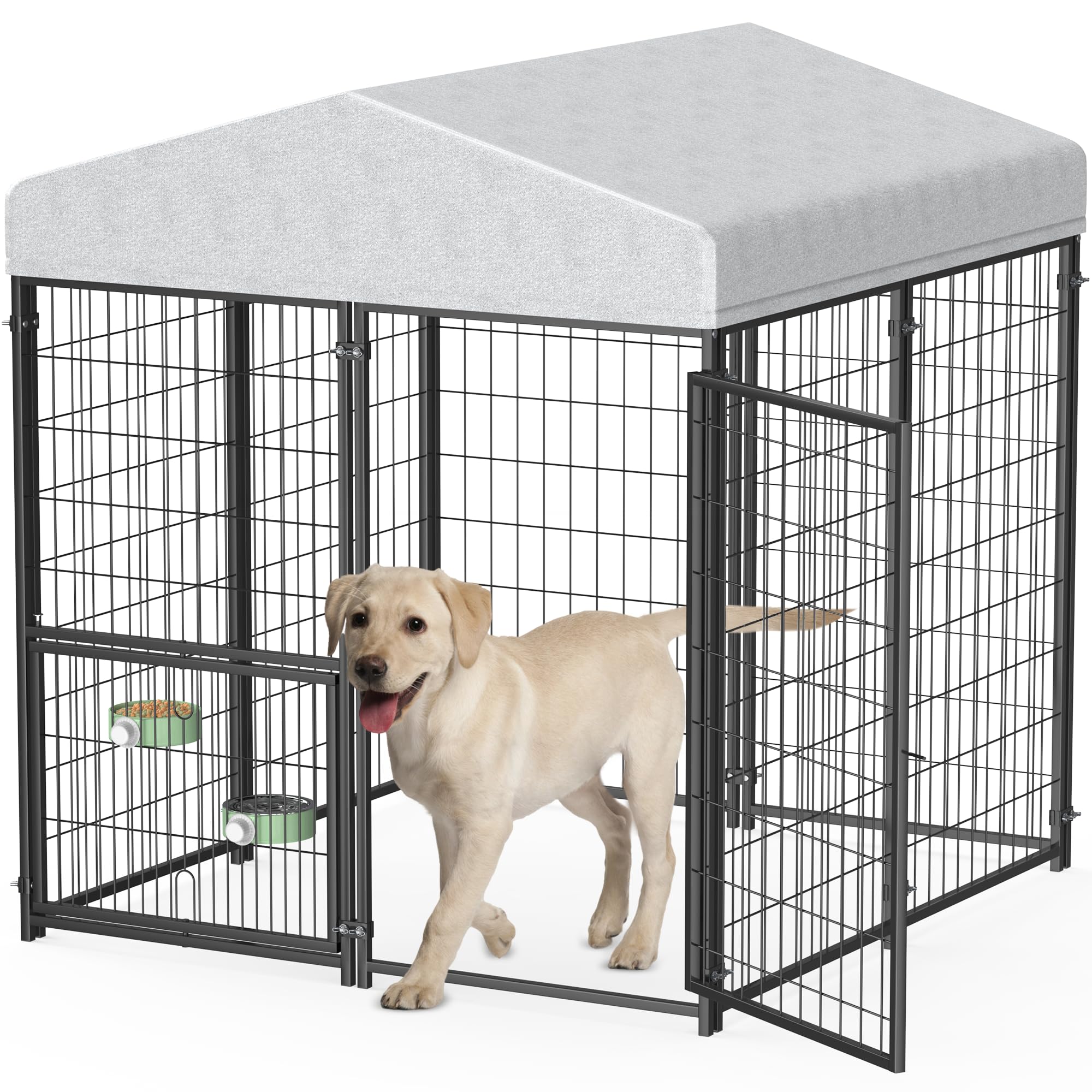 Mr IRONSTONE Large Dog Kennel Outdoor with Water-Resistant Roof Heavy Duty Outside Dog Kennel Pet Pens Dogs Run Enclosure with R
