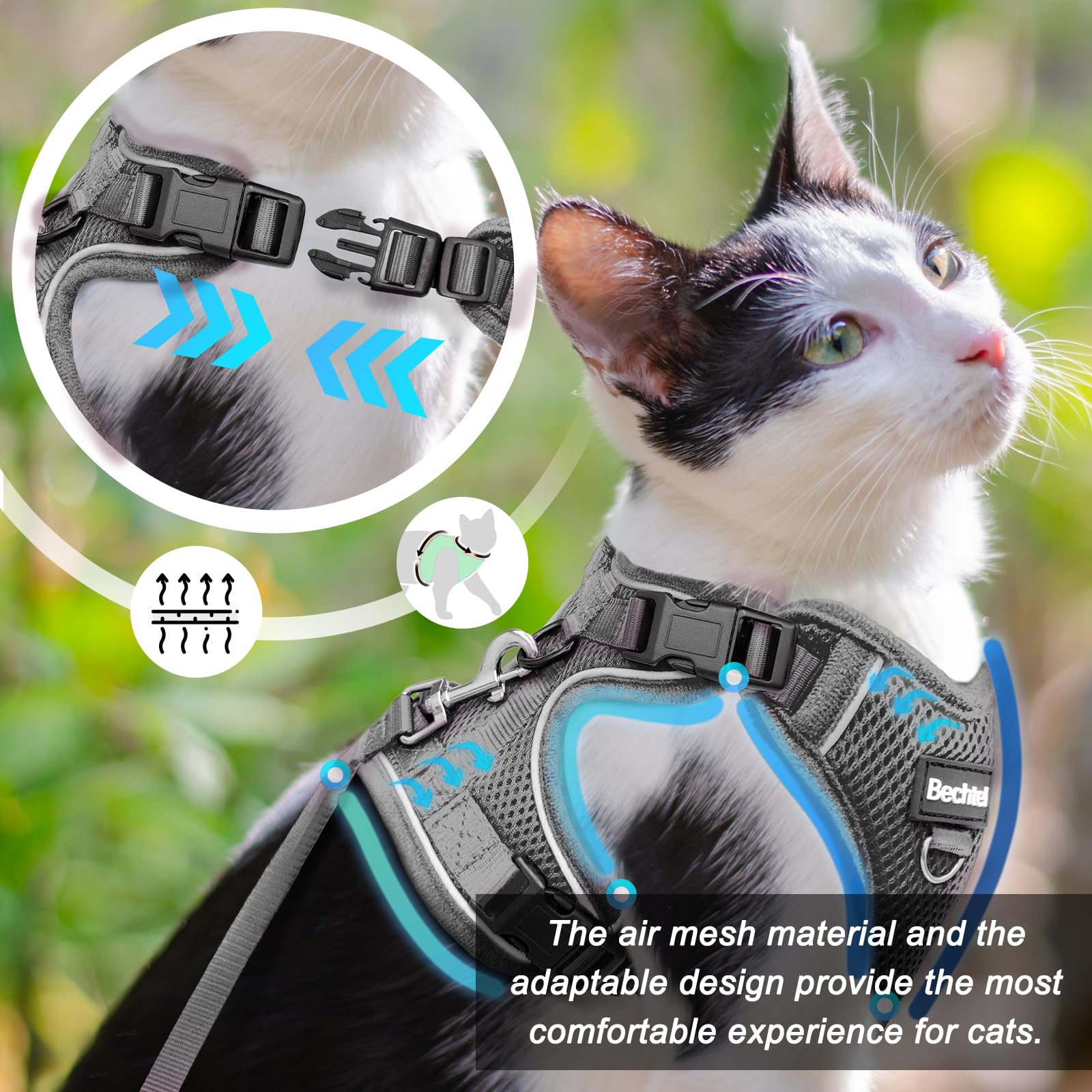 Cat Harness And Leash Set For Walking Escape Proof, Adjustable Soft Kittens Vest With Reflective Strip For Cats, Comfortable Out