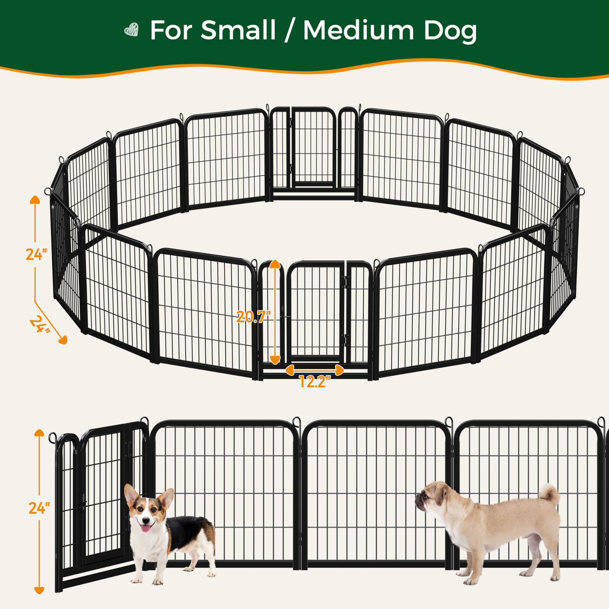 Yaheetech Dog Playpen Outdoor, 24 inch 16 Panels Dog Pen Indoor Heavy Duty Puppy Exercise Pen Metal Pet Fence for RV Camping/Yar