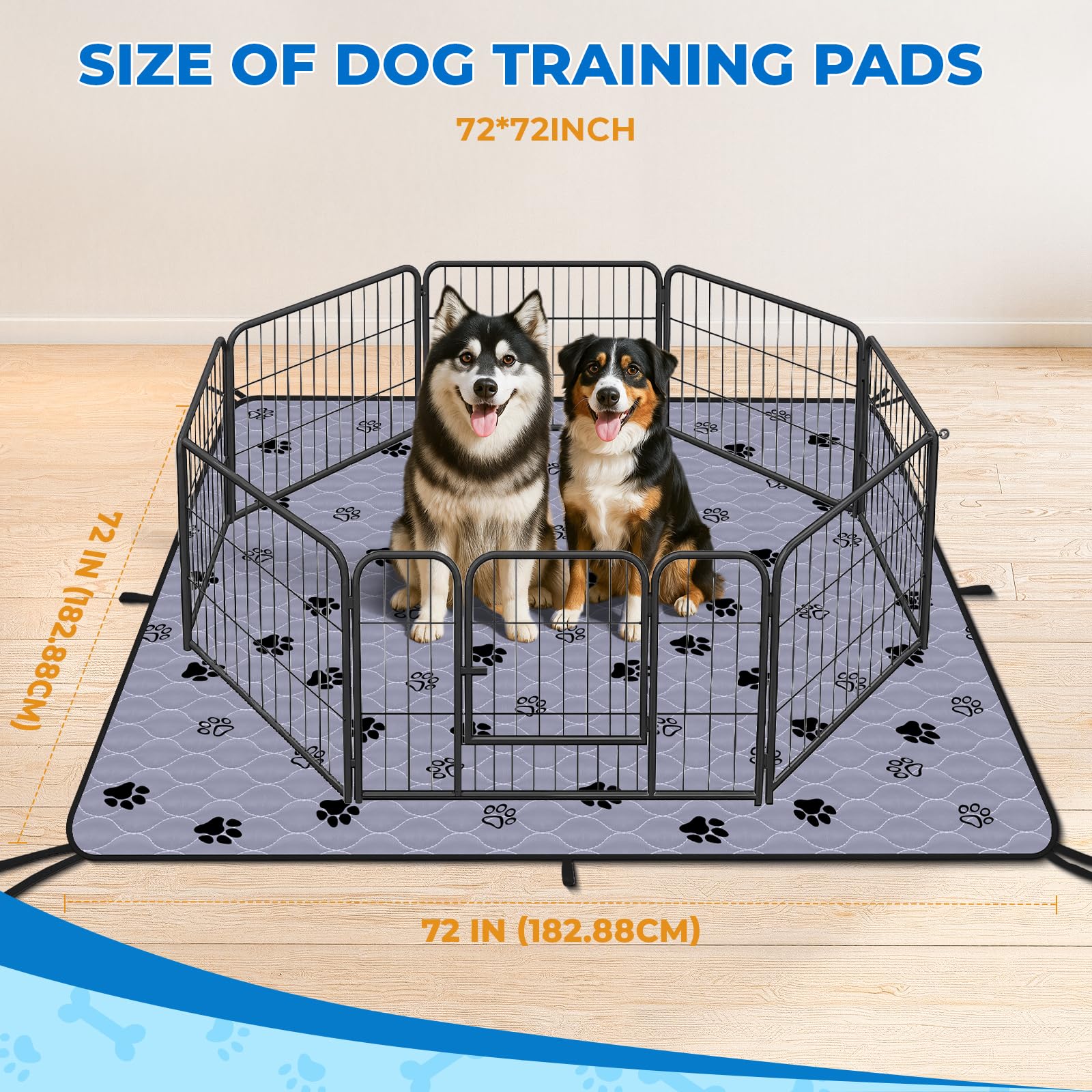 Fostanfly Washable Pee Pads for Dogs, 72x72-2 Pack Extra Large Reusable Potty Pads for Floor, Non-Slip Waterproof Pet Playpen Ma