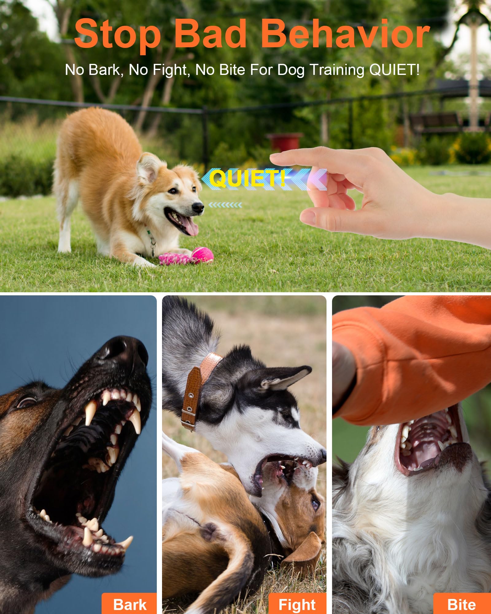 LOVEPETPAL 2025 Dog Training Bark Deterrent Device - M, Orange, Anti-Barking with HD Display & LED Flashlight, Ultrasonic Stopper